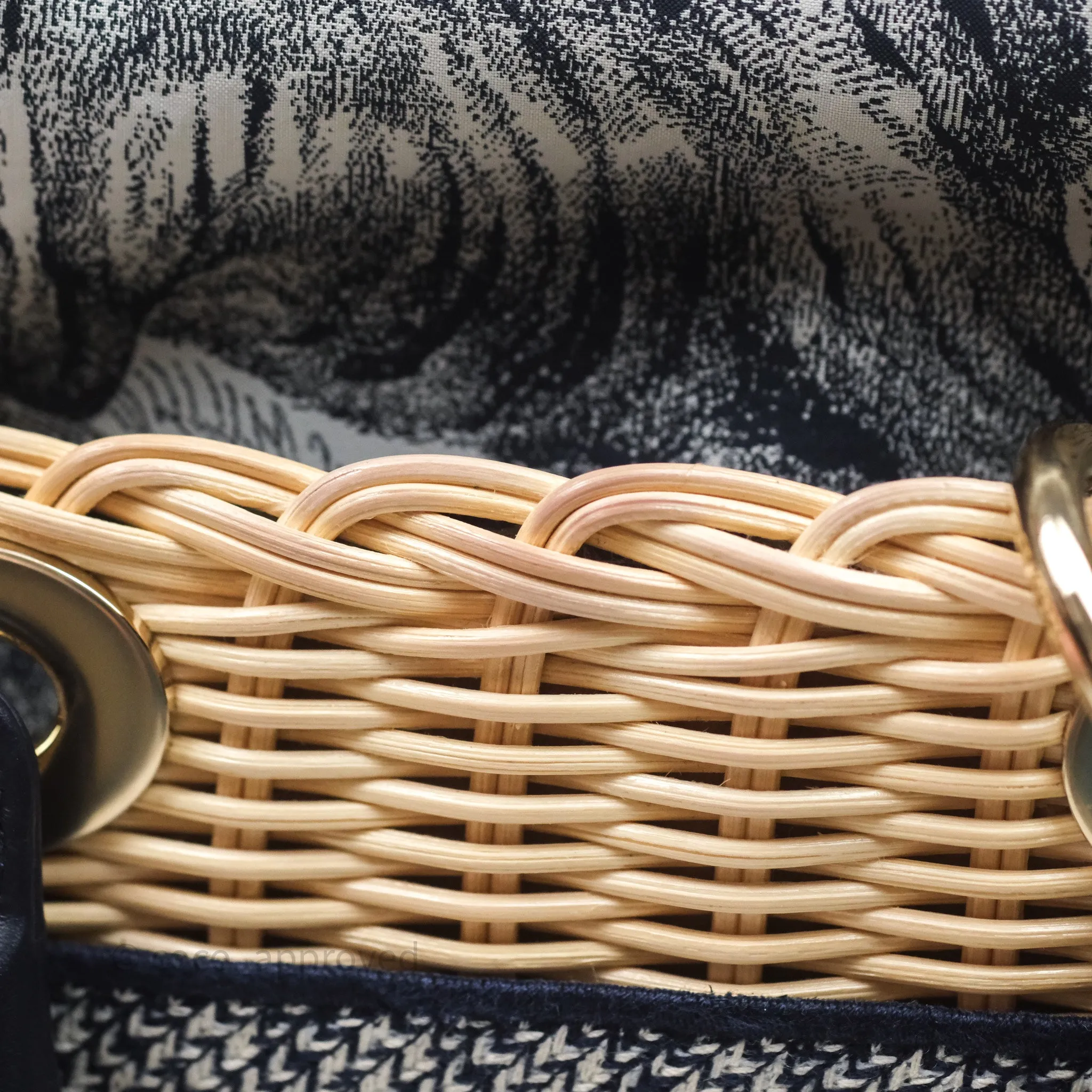 Christian Dior Dioriviera Medium Lady D-Joy Bag Natural Rattan and Blue Dior Oblique Jacquard