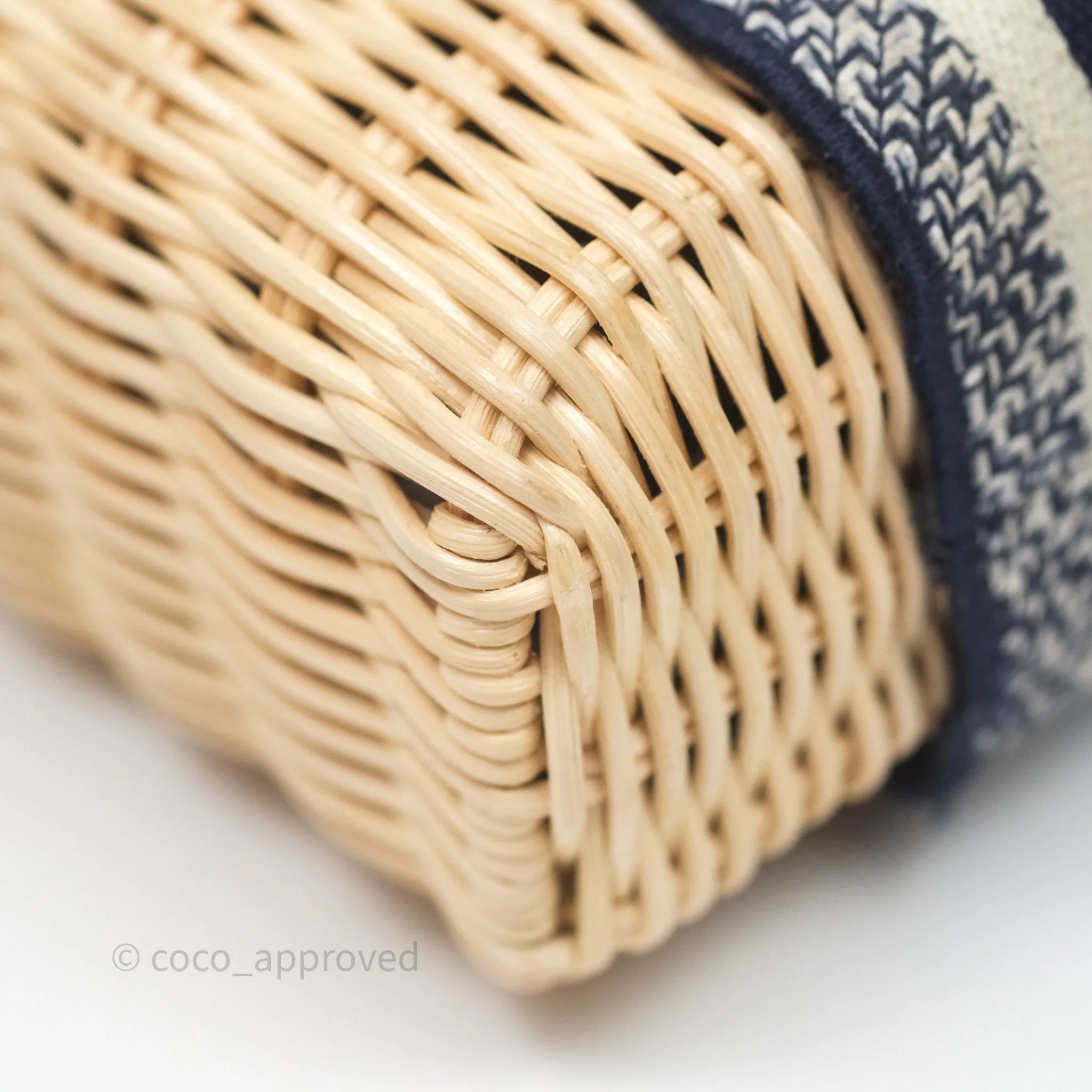 Christian Dior Dioriviera Medium Lady D-Joy Bag Natural Rattan and Blue Dior Oblique Jacquard