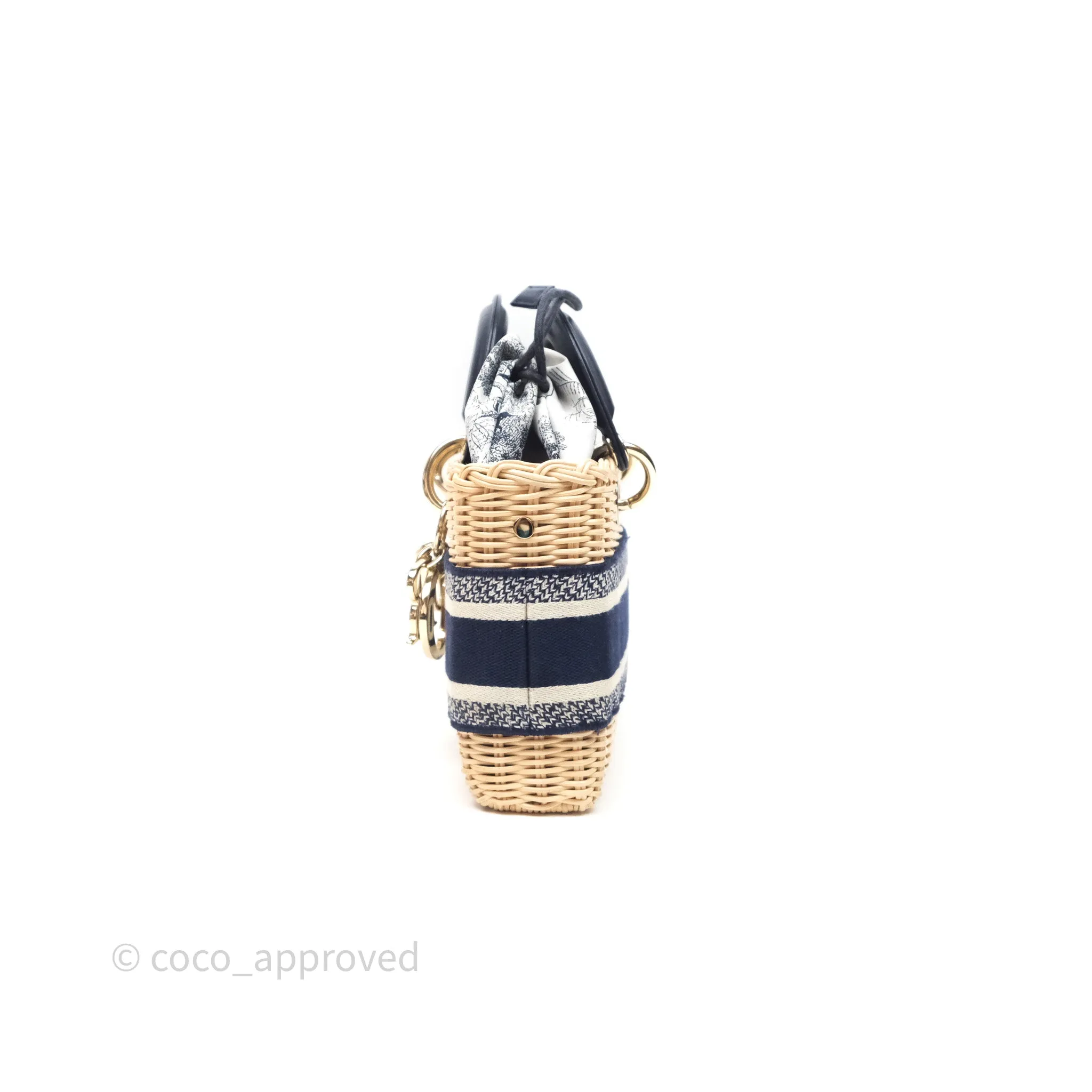 Christian Dior Dioriviera Medium Lady D-Joy Bag Natural Rattan and Blue Dior Oblique Jacquard