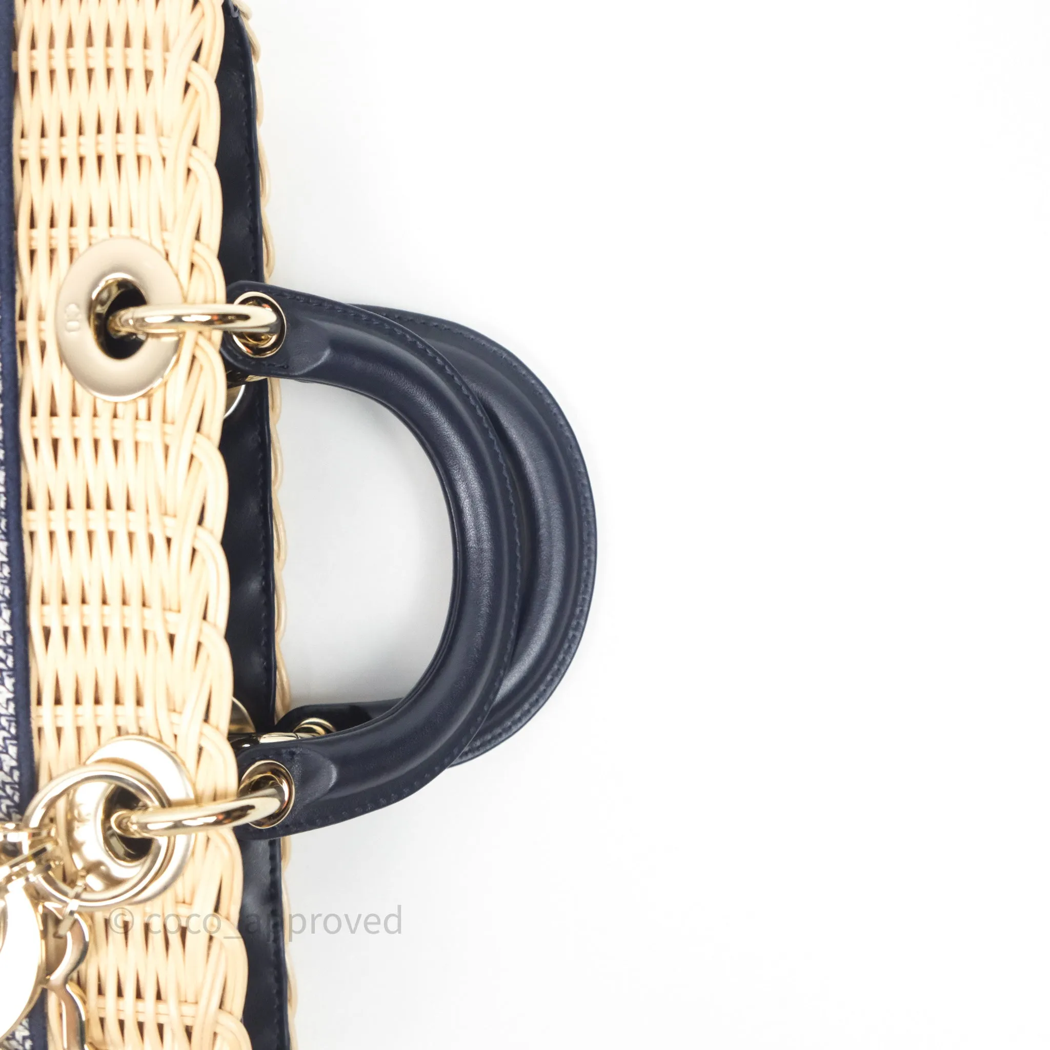 Christian Dior Dioriviera Medium Lady D-Joy Bag Natural Rattan and Blue Dior Oblique Jacquard