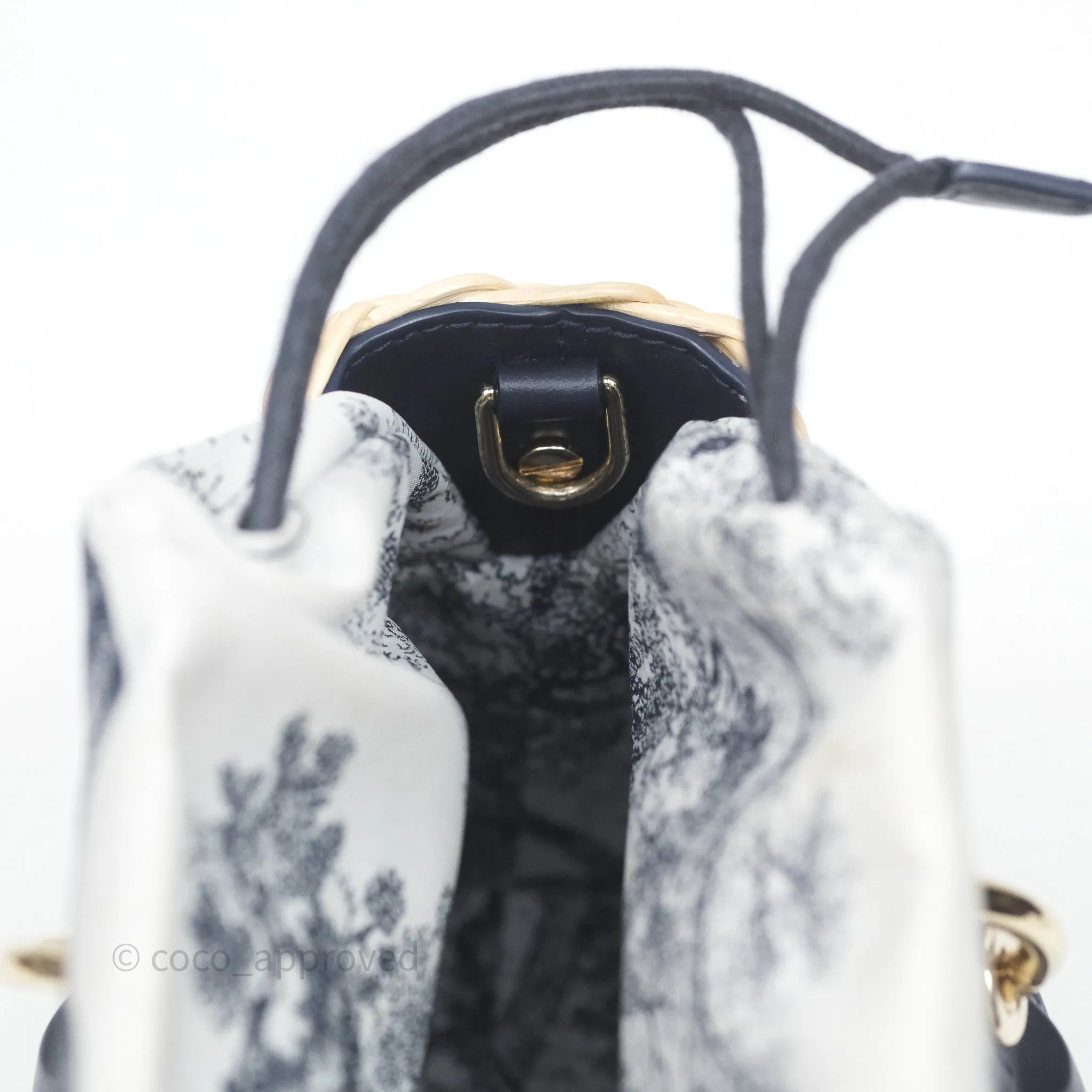Christian Dior Dioriviera Medium Lady D-Joy Bag Natural Rattan and Blue Dior Oblique Jacquard