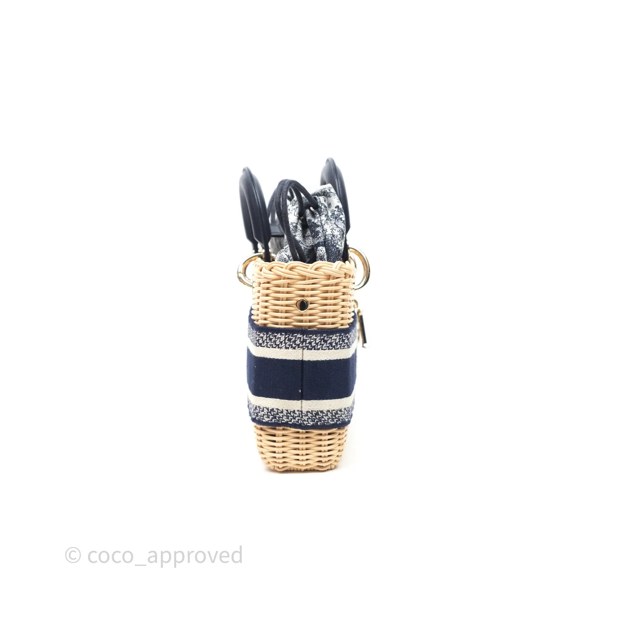 Christian Dior Dioriviera Medium Lady D-Joy Bag Natural Rattan and Blue Dior Oblique Jacquard