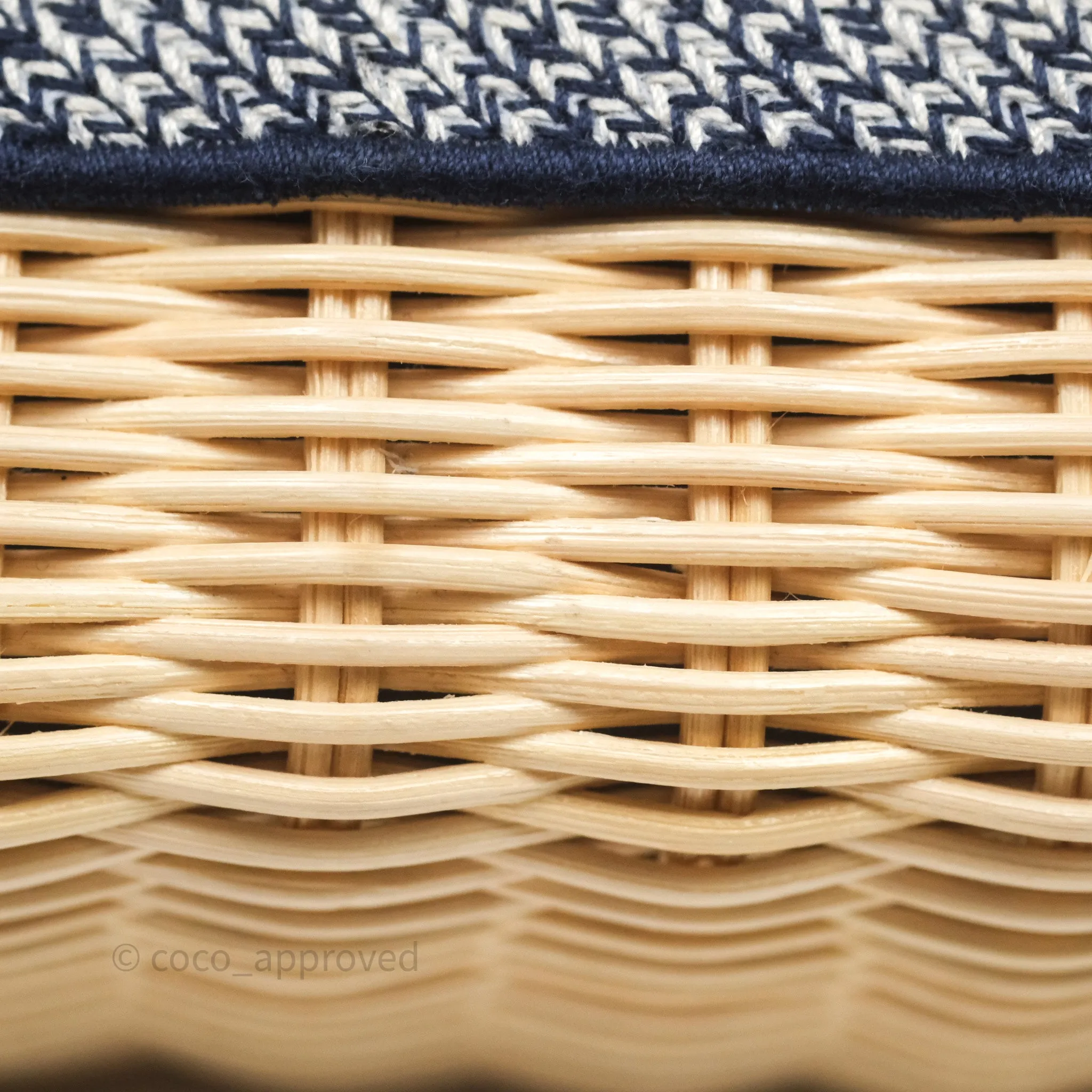 Christian Dior Dioriviera Medium Lady D-Joy Bag Natural Rattan and Blue Dior Oblique Jacquard
