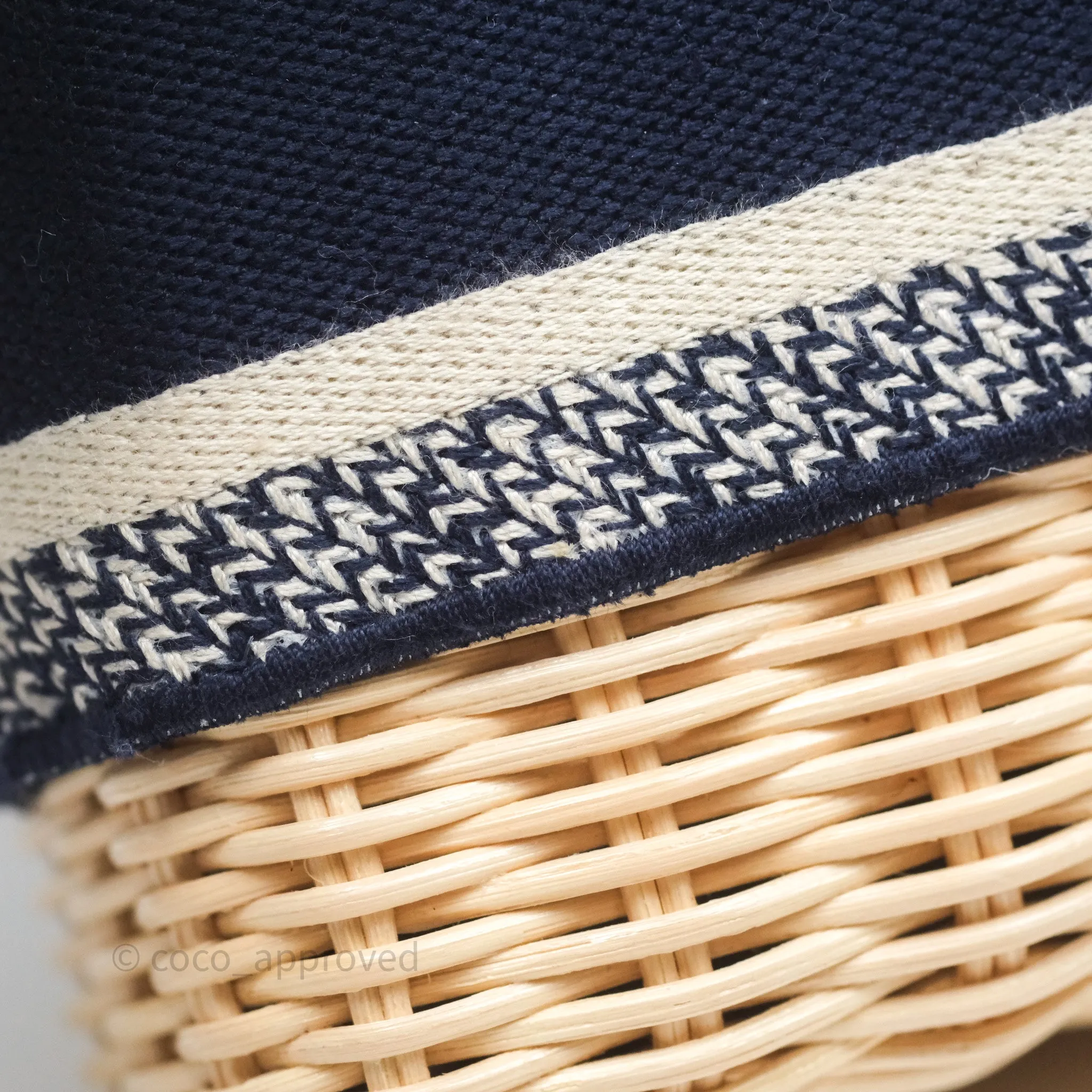 Christian Dior Dioriviera Medium Lady D-Joy Bag Natural Rattan and Blue Dior Oblique Jacquard