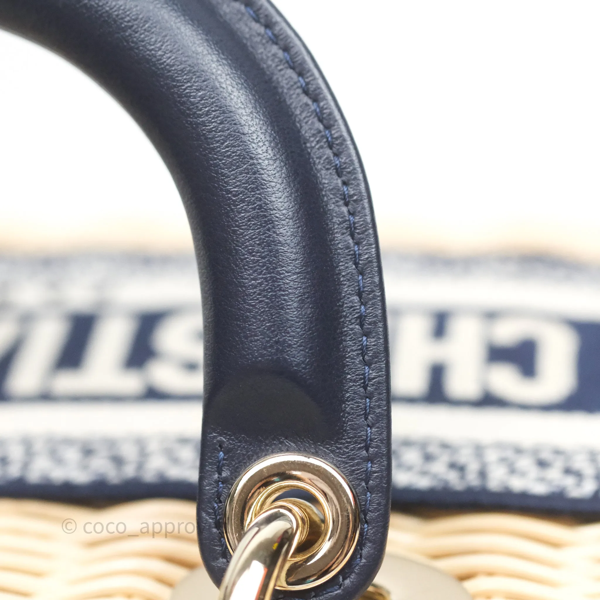 Christian Dior Dioriviera Medium Lady D-Joy Bag Natural Rattan and Blue Dior Oblique Jacquard