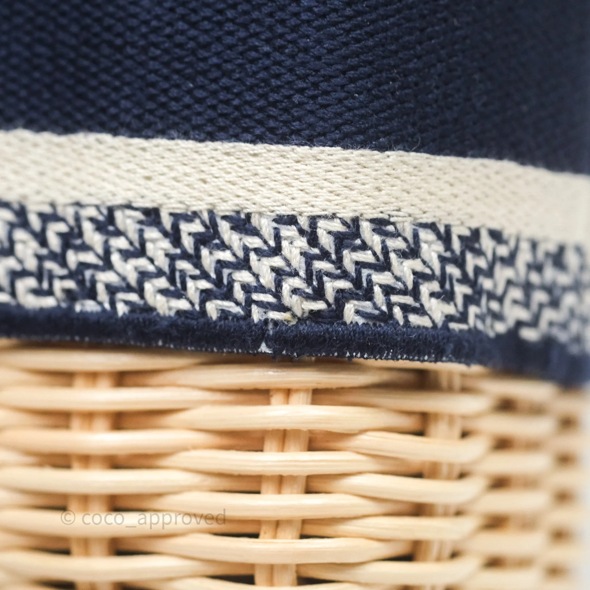 Christian Dior Dioriviera Medium Lady D-Joy Bag Natural Rattan and Blue Dior Oblique Jacquard