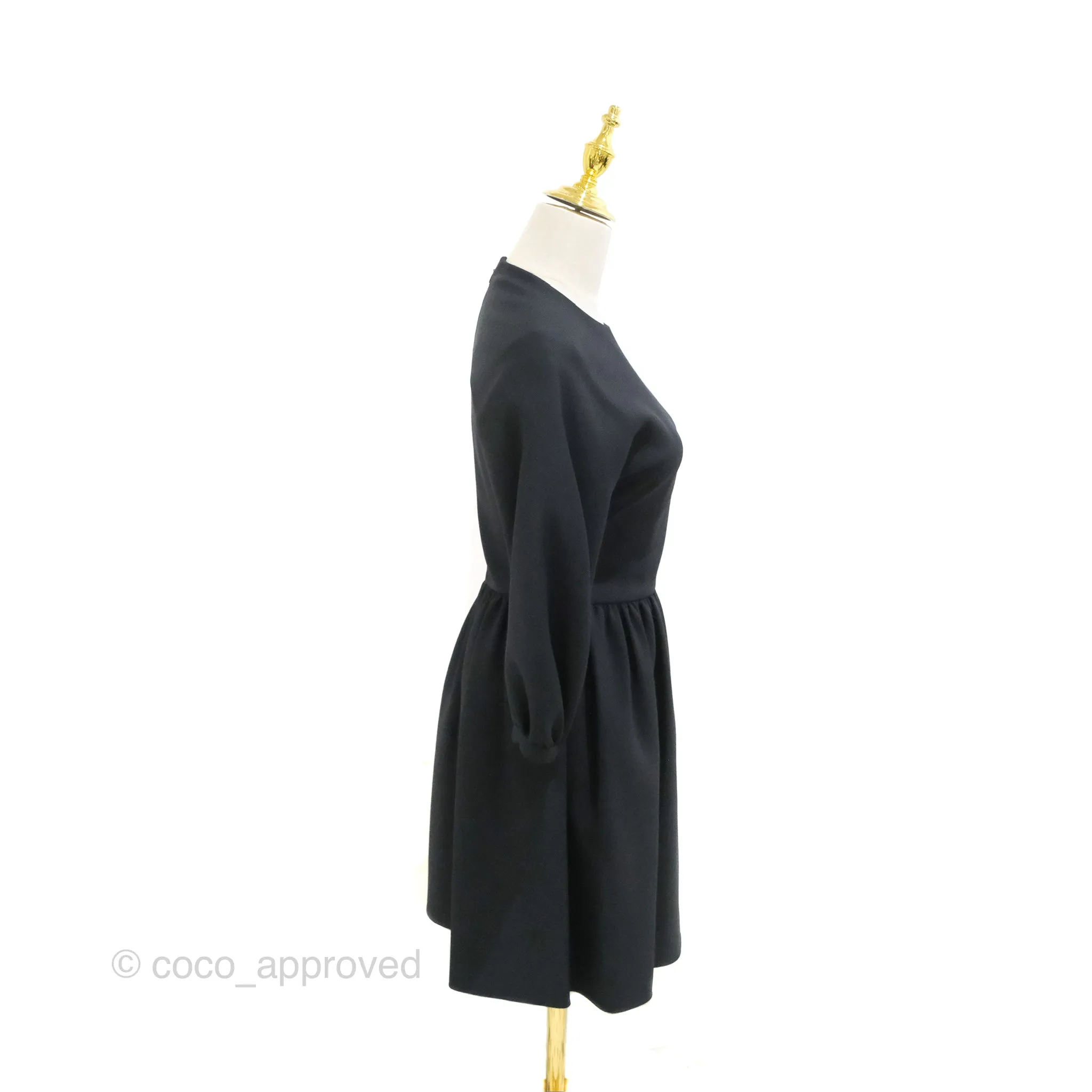 Christian Dior Gathered Mini Dress Black Wool Silk Size 34