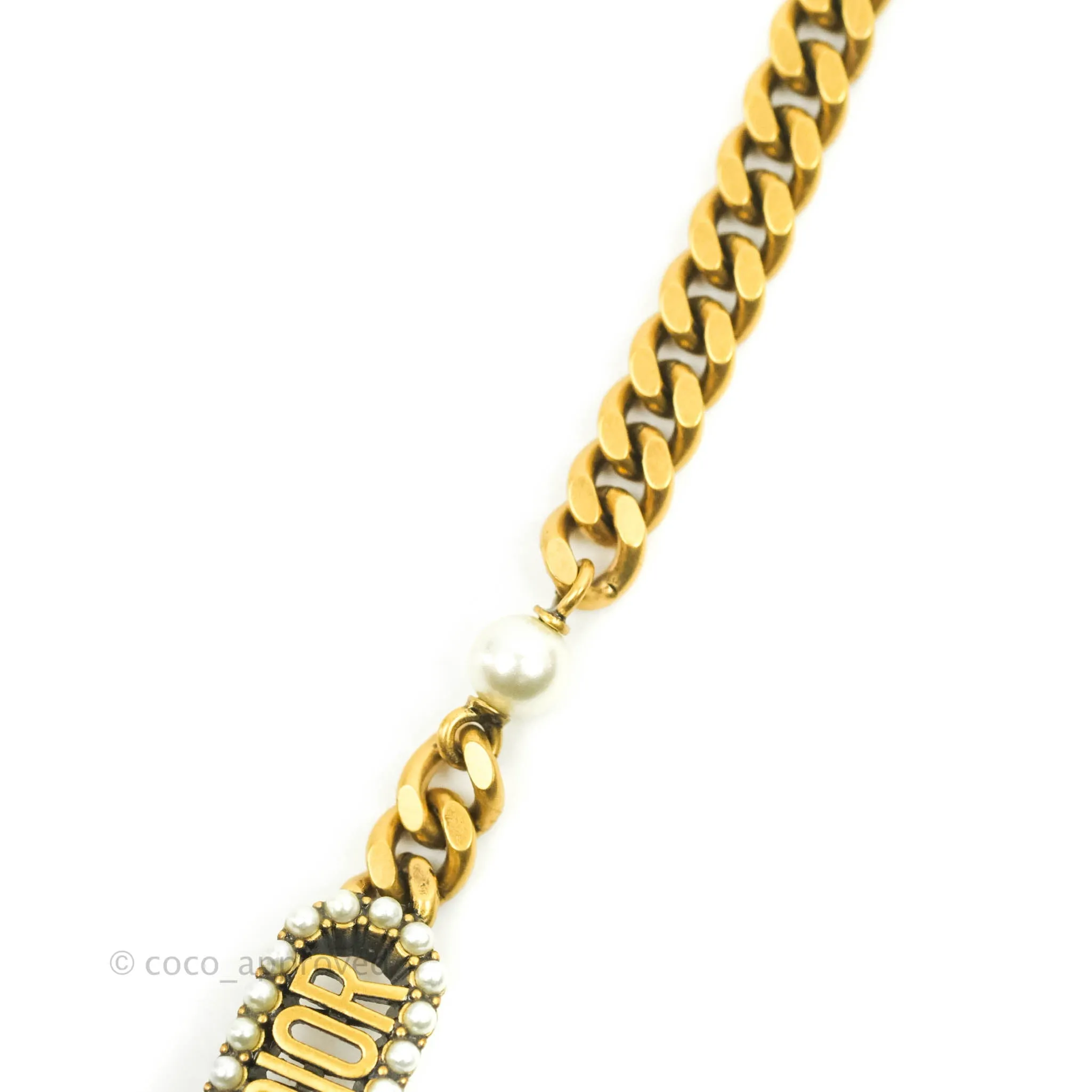 Christian Dior J'Adior Pearl Plate Bracelet Antique Gold