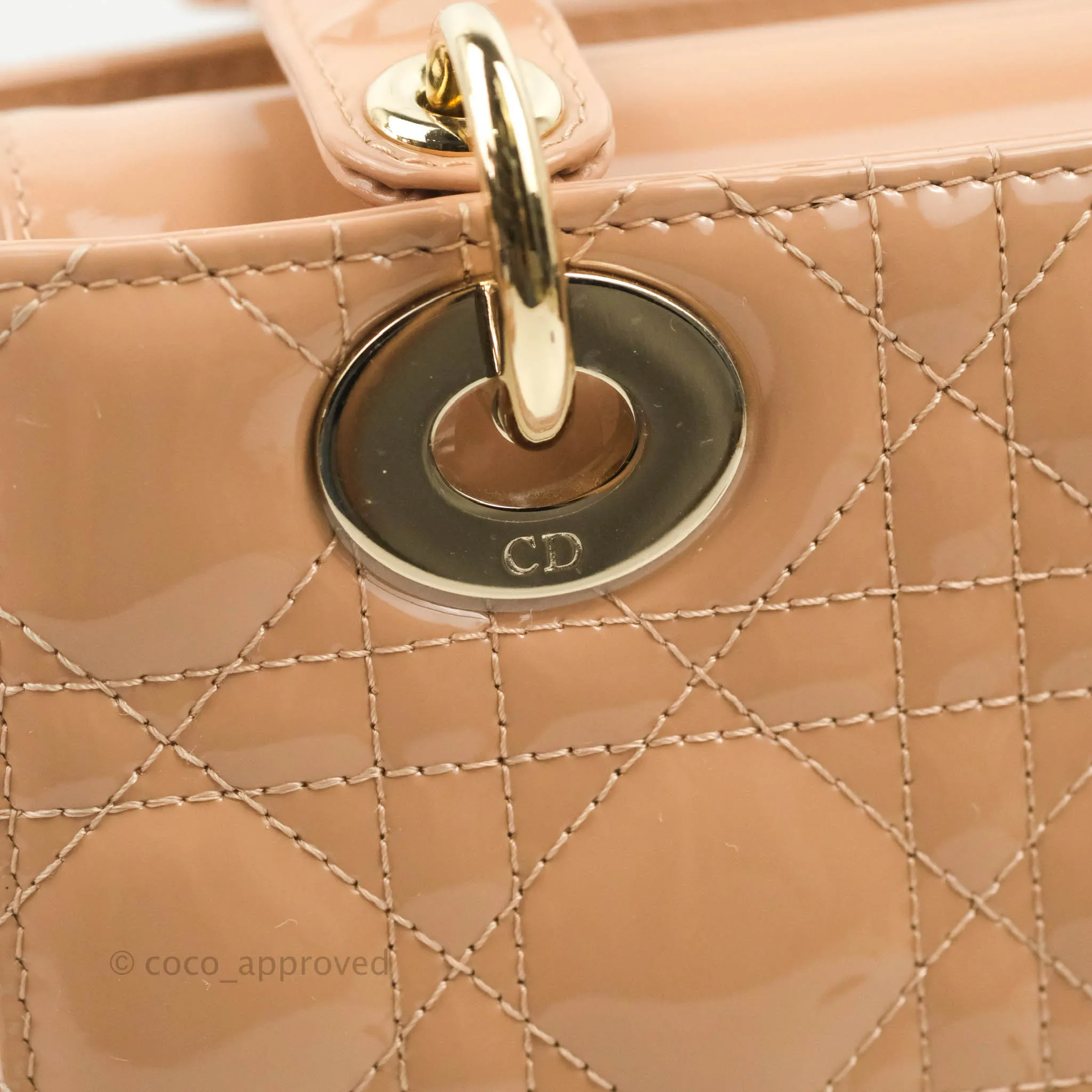 Christian Dior Lady Dior Beige Pink Patent Gold Hardware