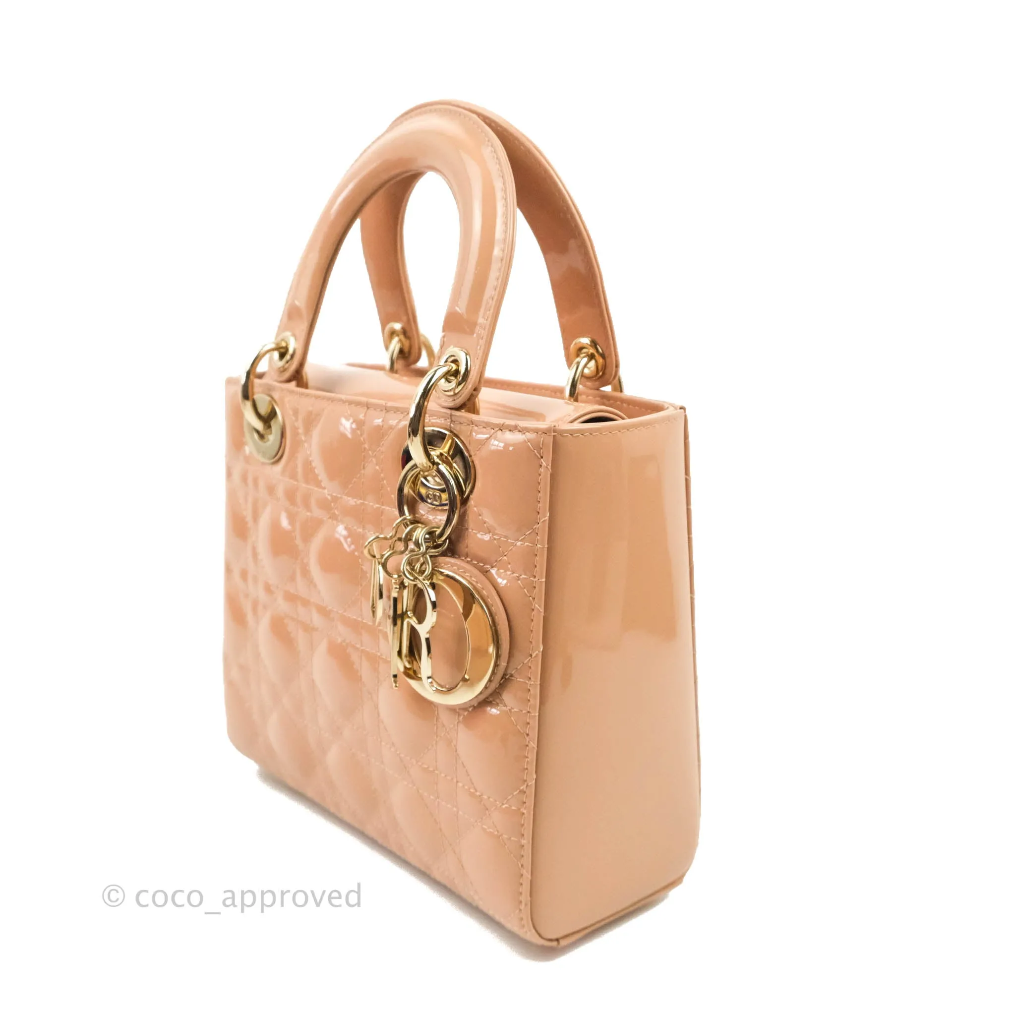 Christian Dior Lady Dior Beige Pink Patent Gold Hardware
