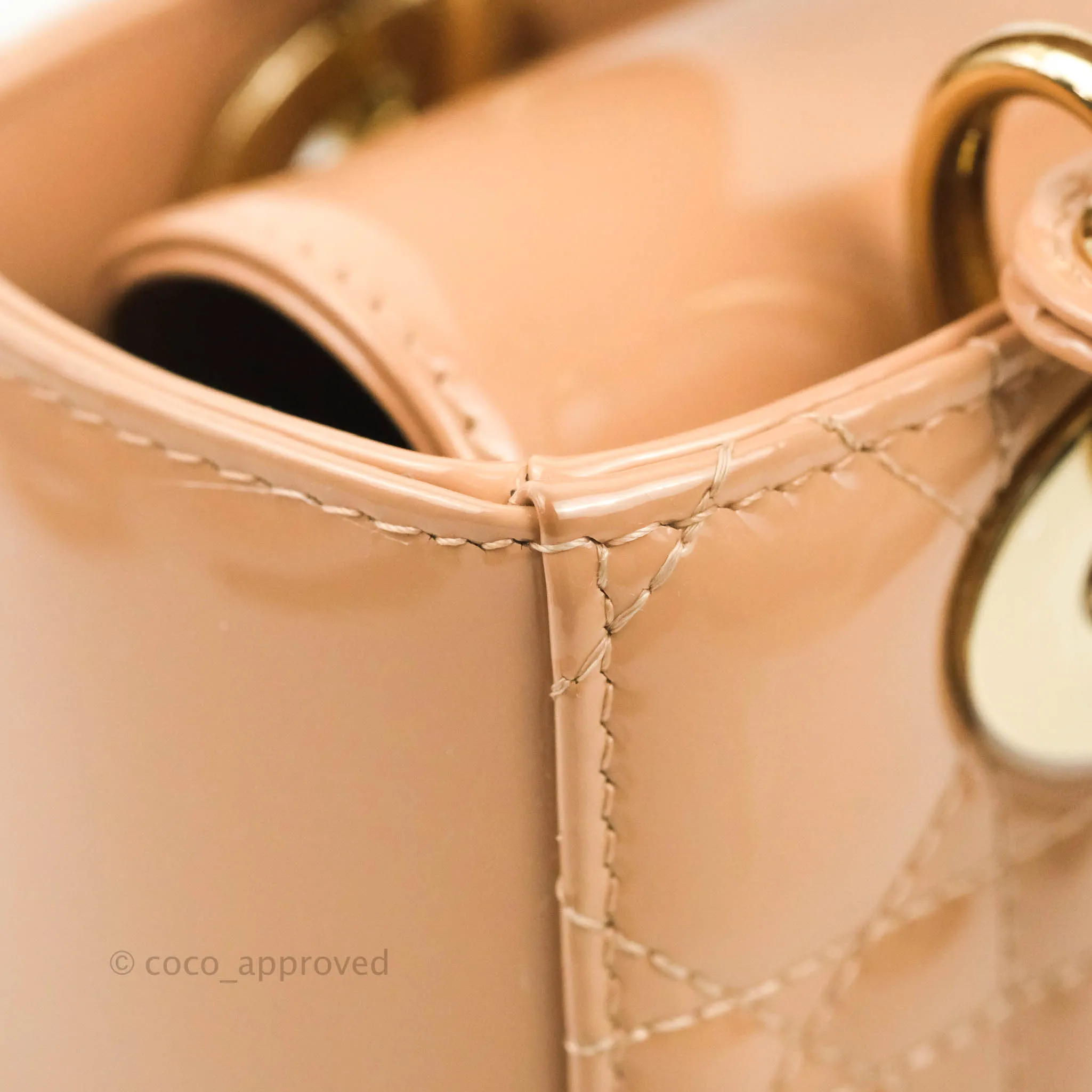 Christian Dior Lady Dior Beige Pink Patent Gold Hardware