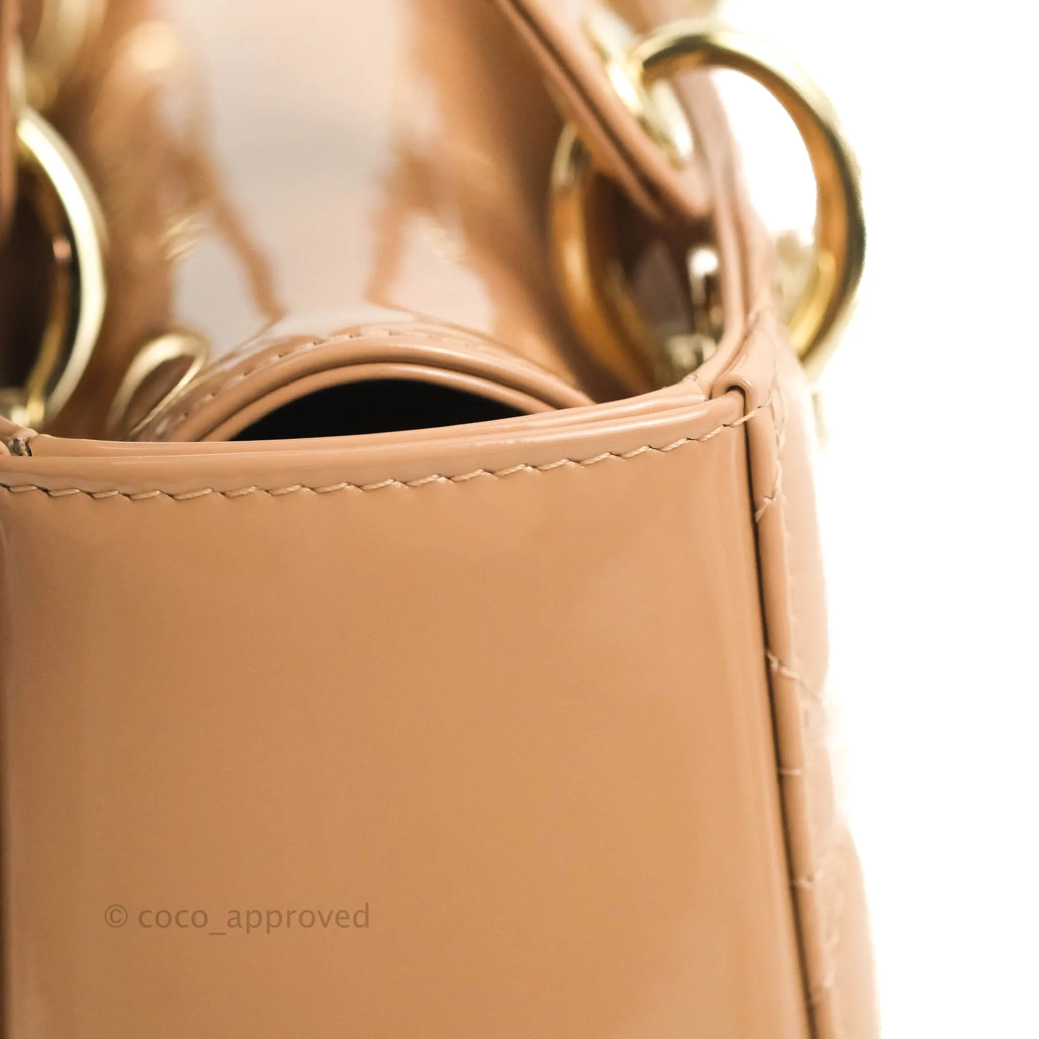 Christian Dior Lady Dior Beige Pink Patent Gold Hardware