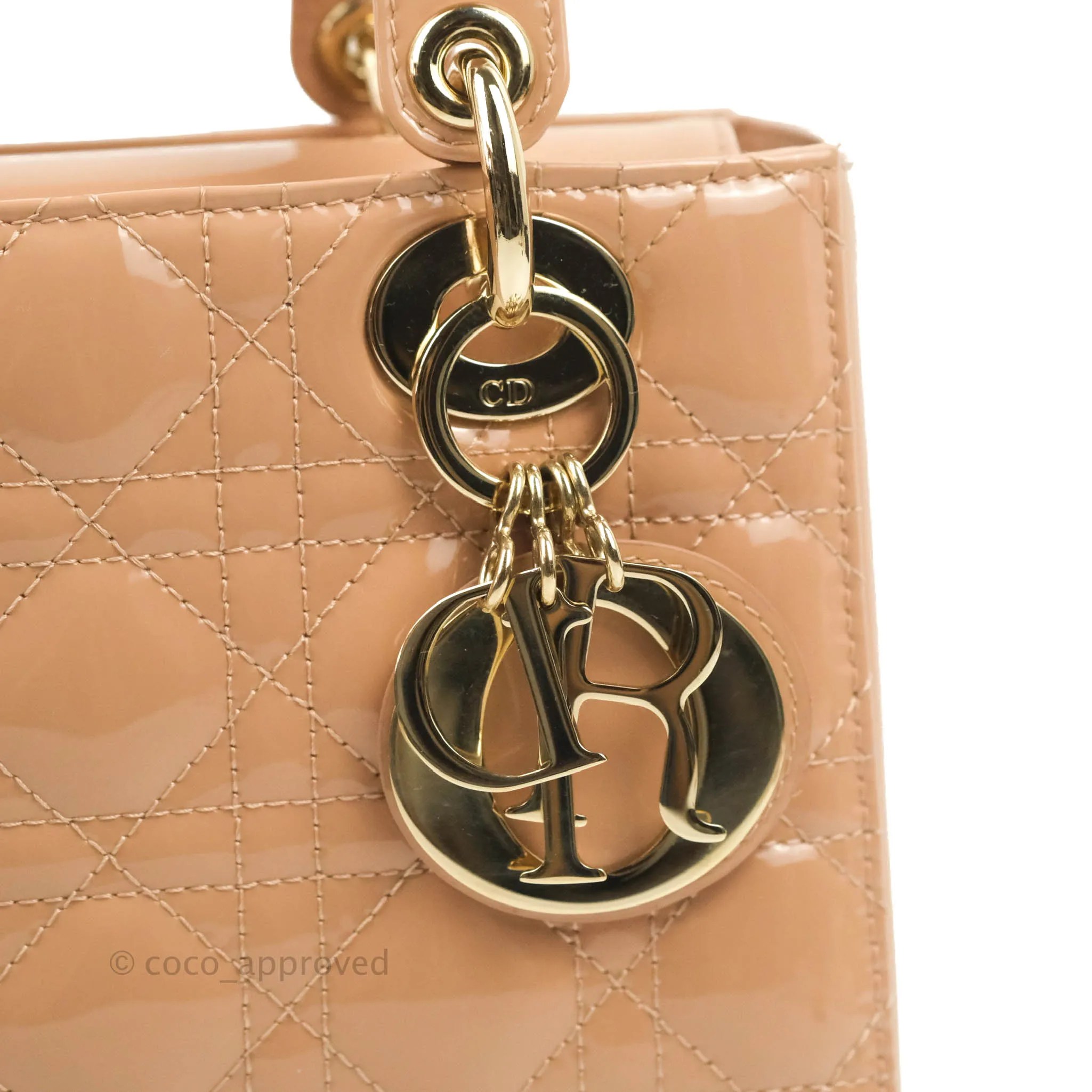 Christian Dior Lady Dior Beige Pink Patent Gold Hardware