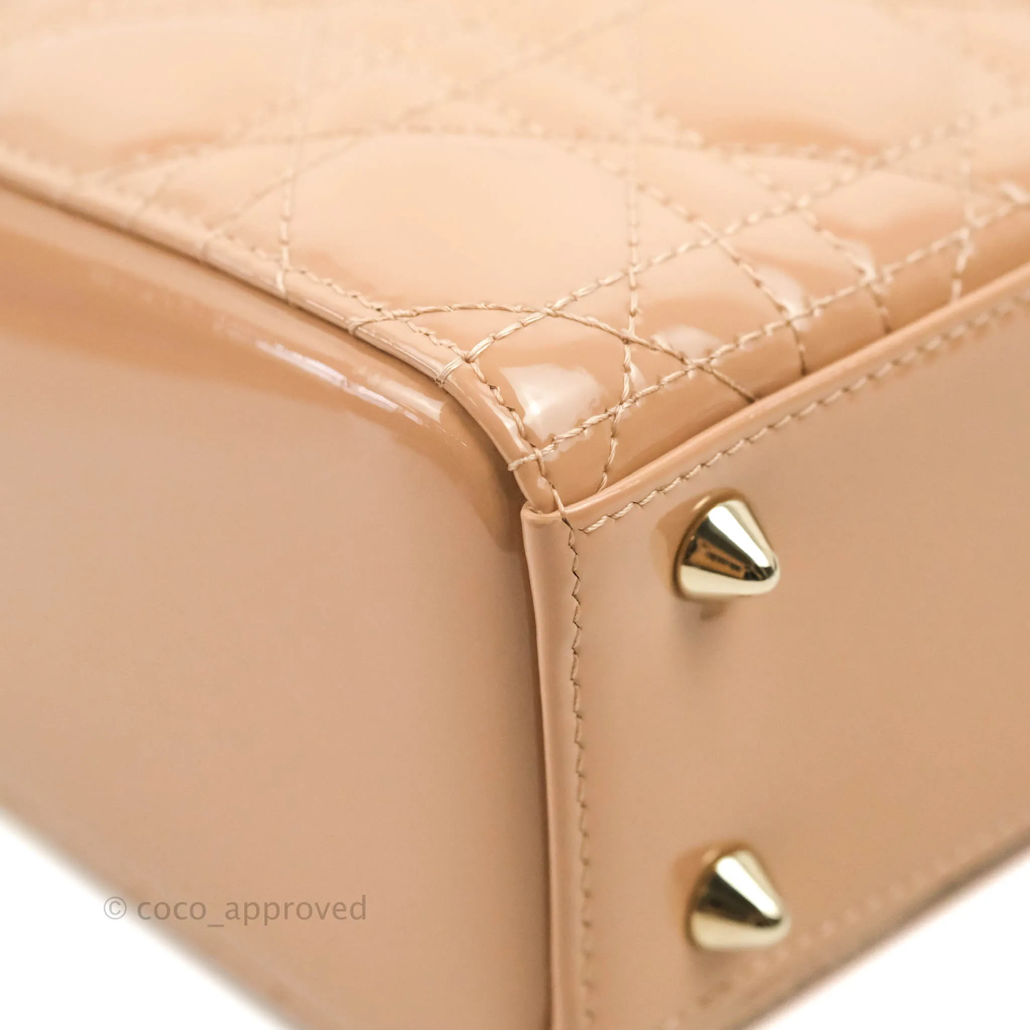 Christian Dior Lady Dior Beige Pink Patent Gold Hardware