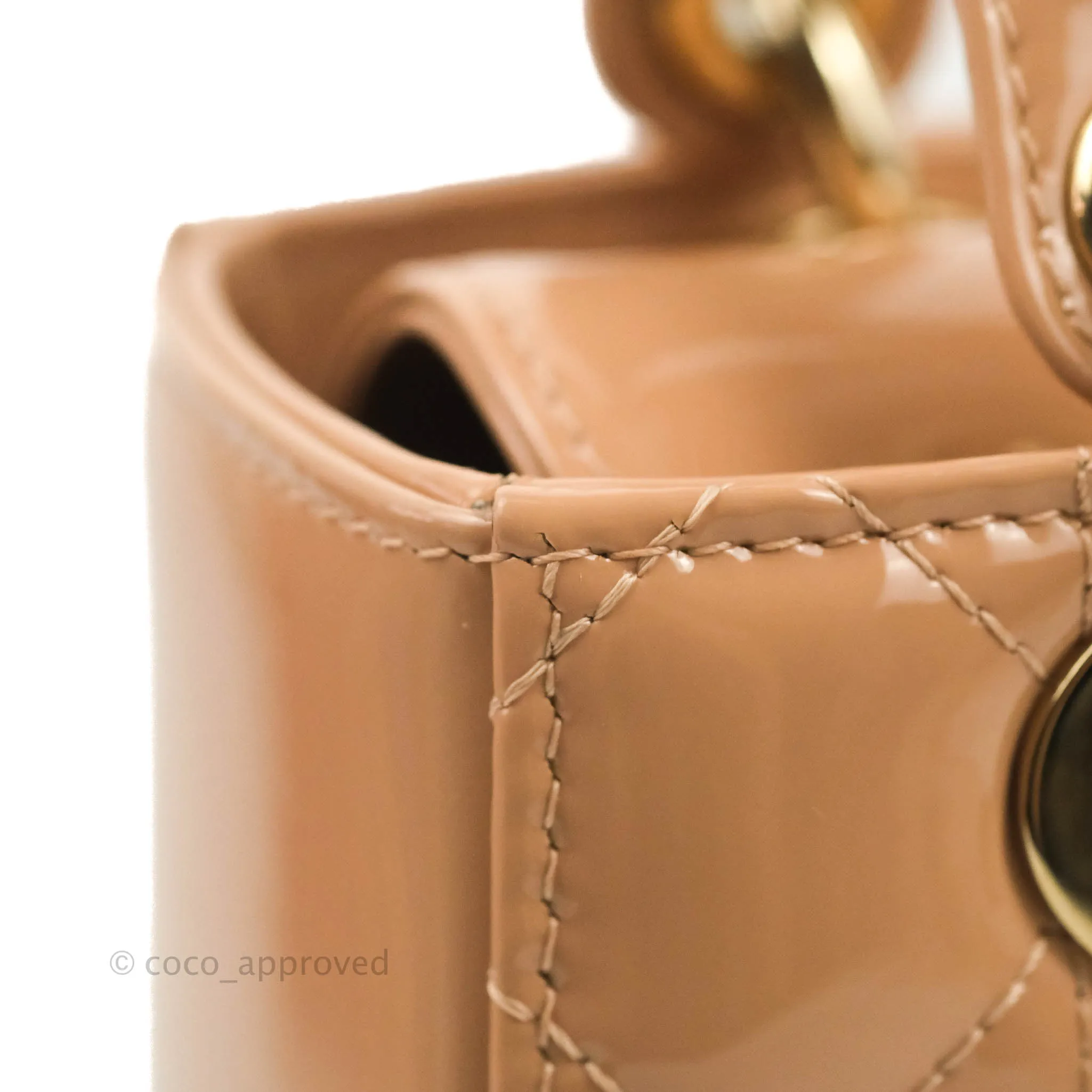 Christian Dior Lady Dior Beige Pink Patent Gold Hardware