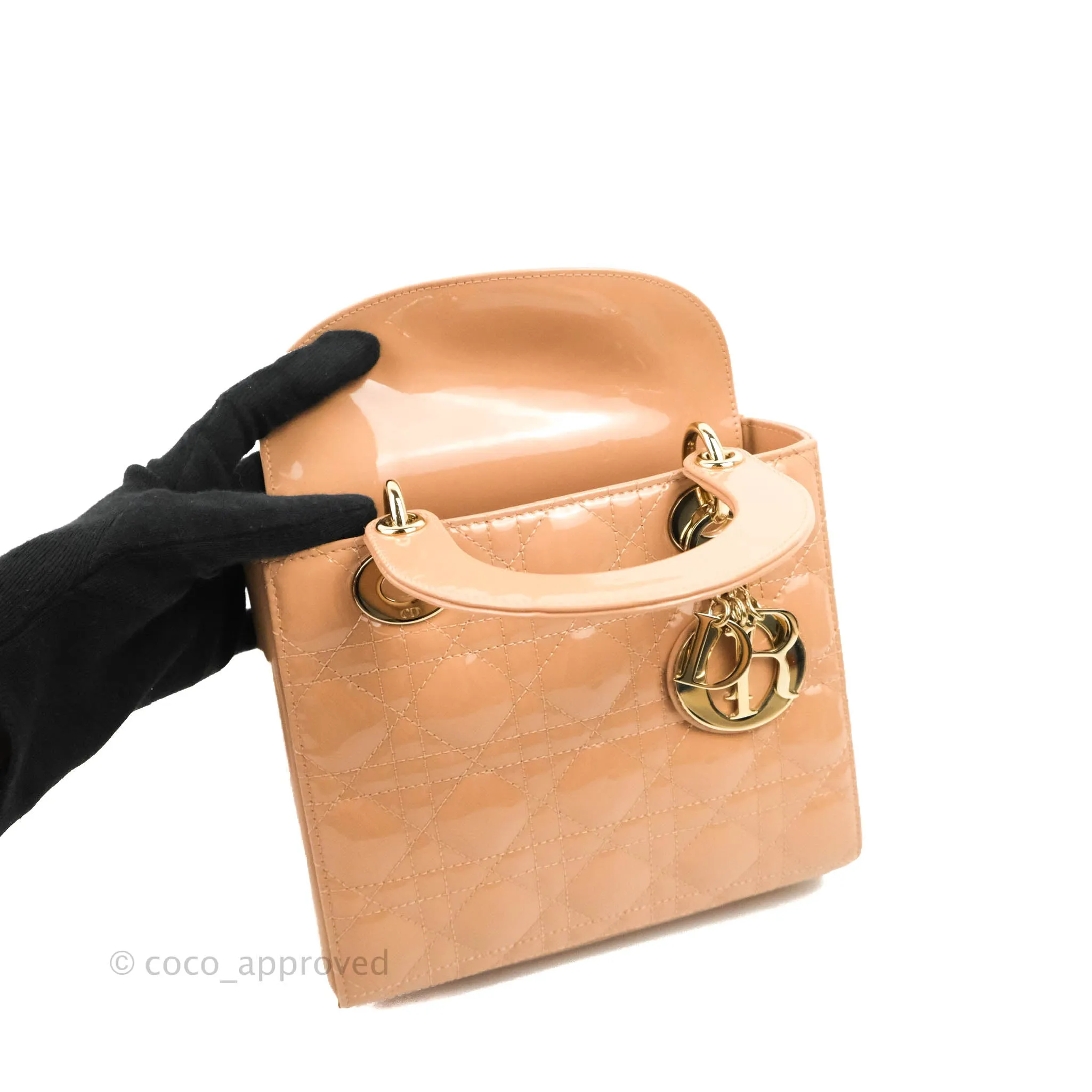 Christian Dior Lady Dior Beige Pink Patent Gold Hardware