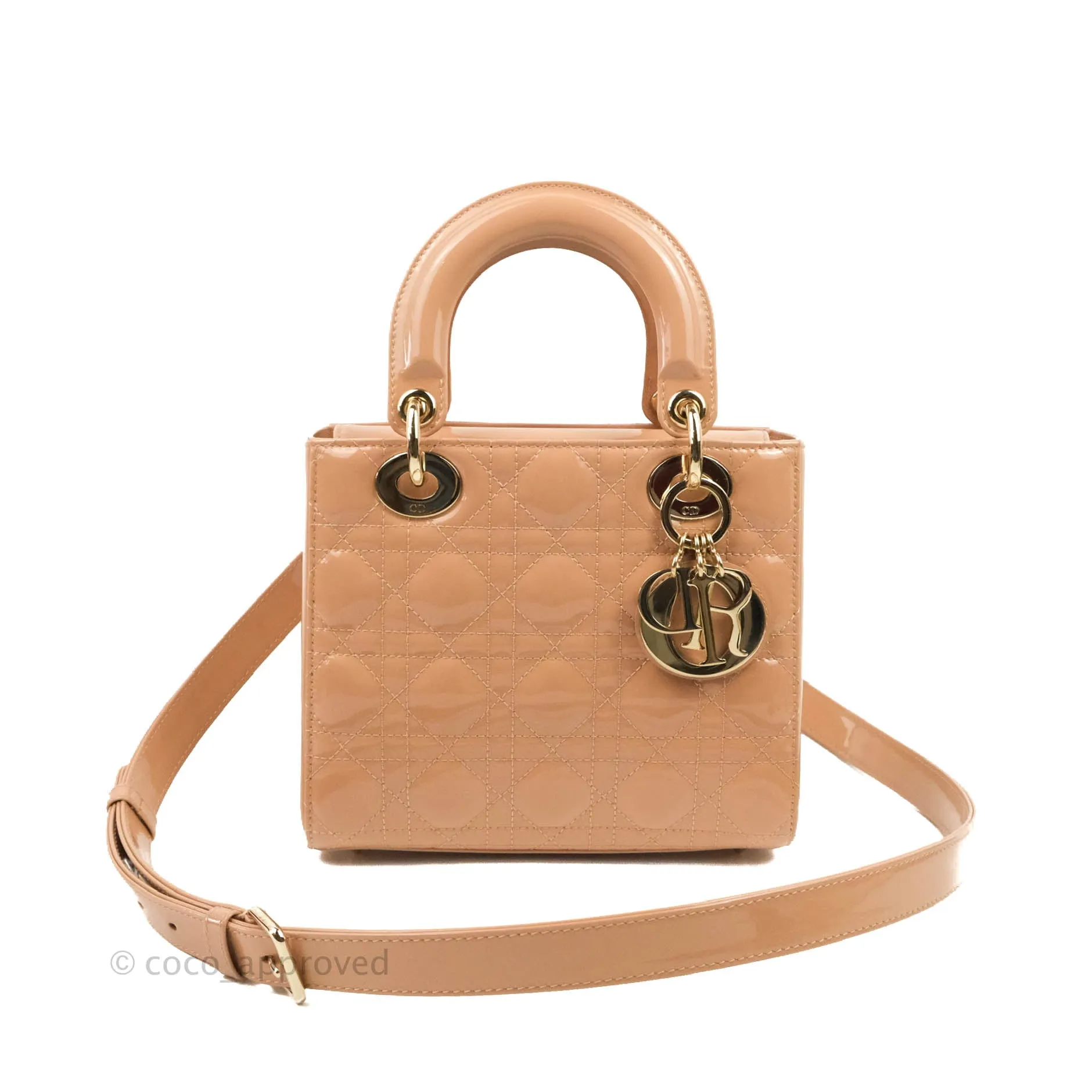Christian Dior Lady Dior Beige Pink Patent Gold Hardware