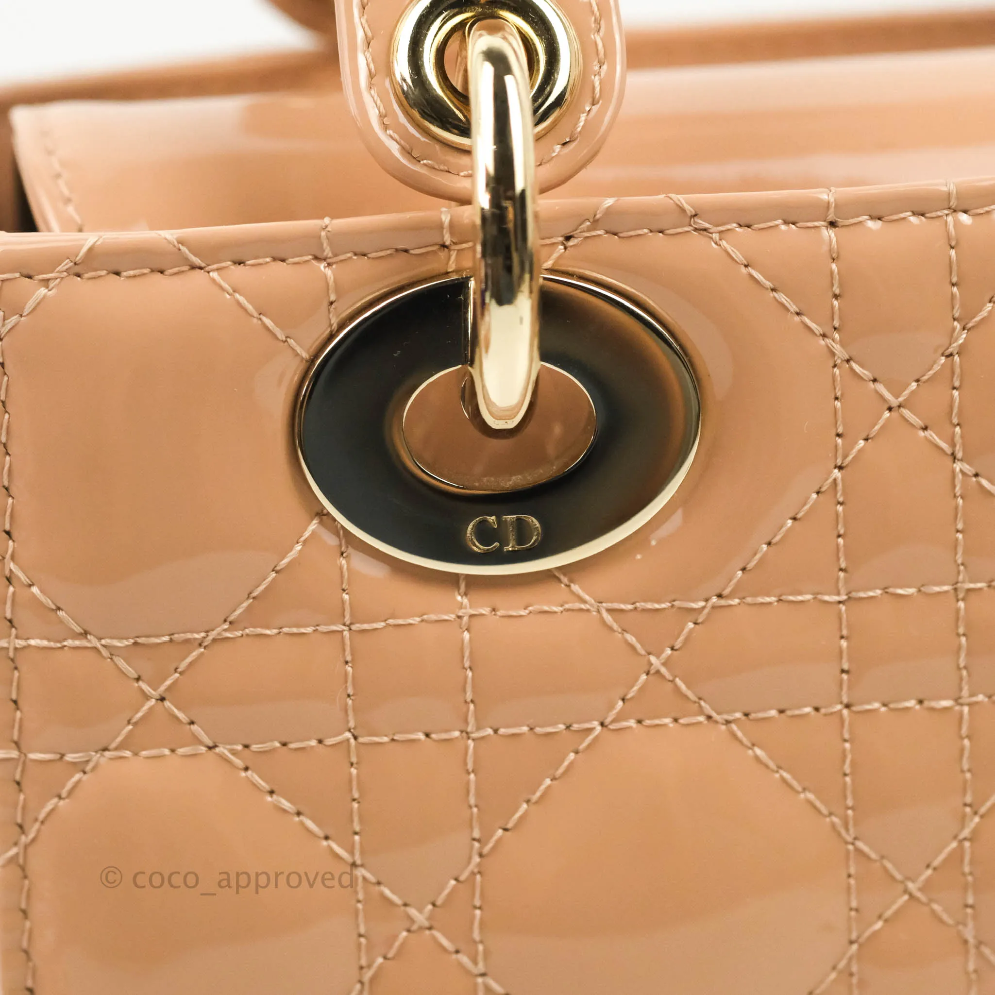 Christian Dior Lady Dior Beige Pink Patent Gold Hardware