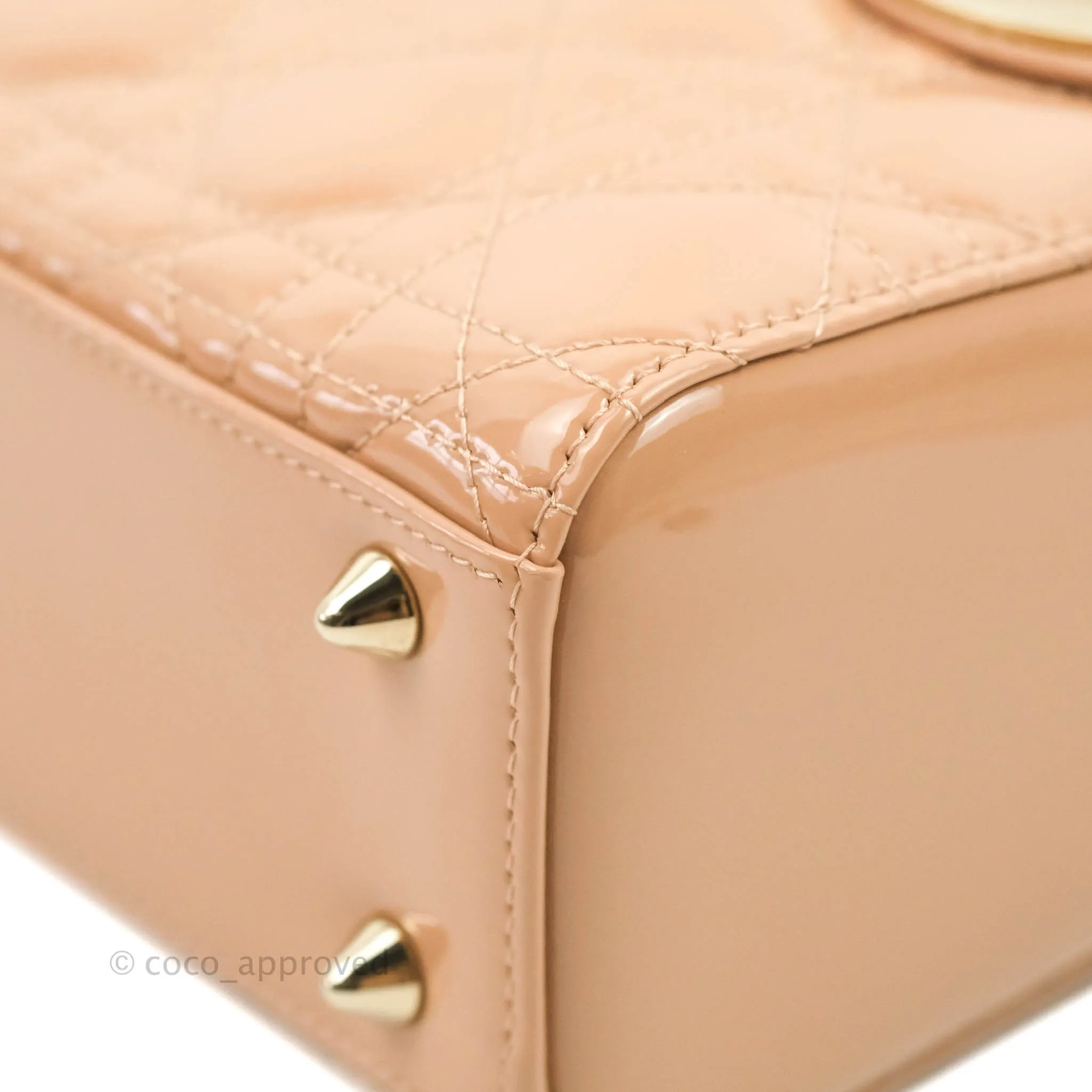 Christian Dior Lady Dior Beige Pink Patent Gold Hardware