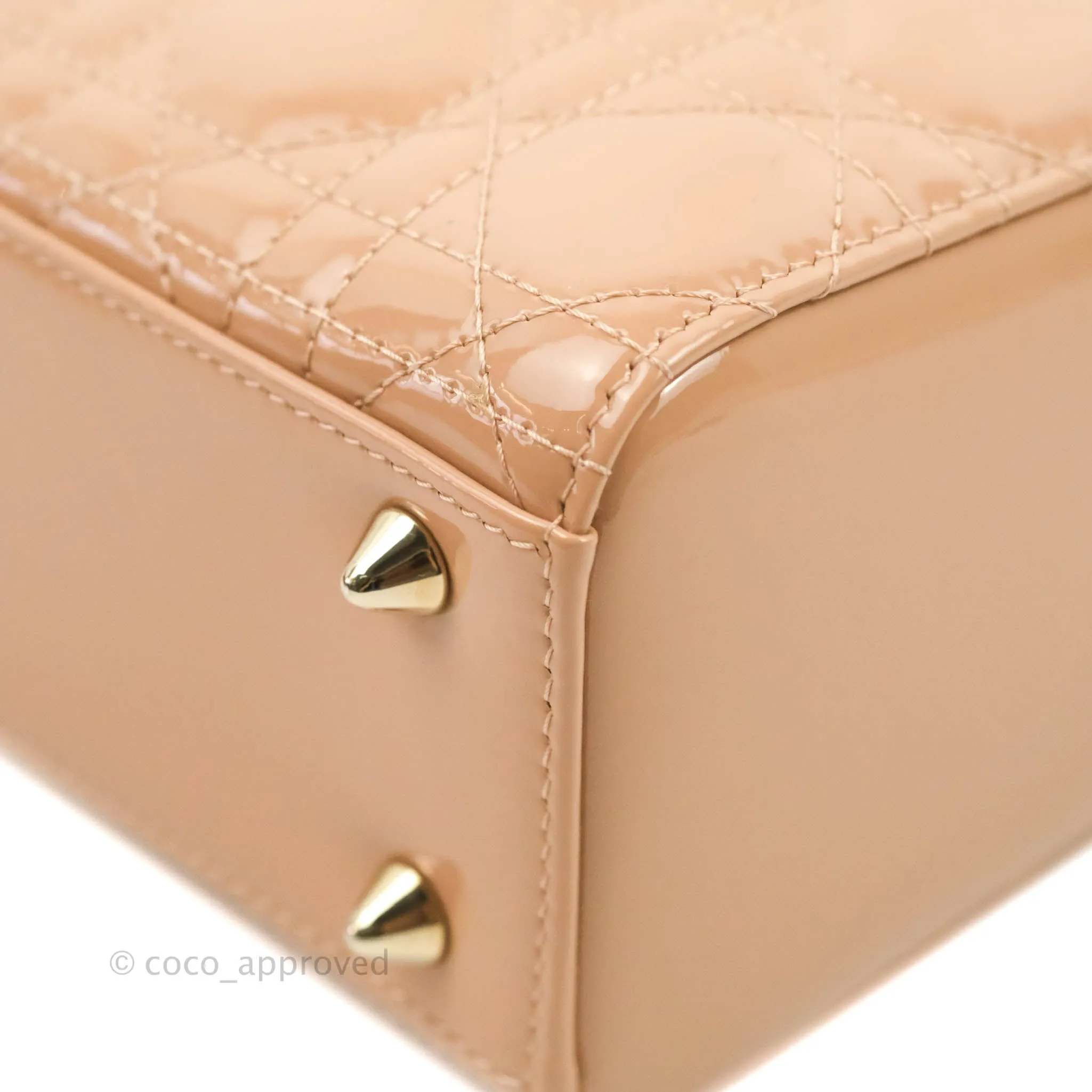 Christian Dior Lady Dior Beige Pink Patent Gold Hardware