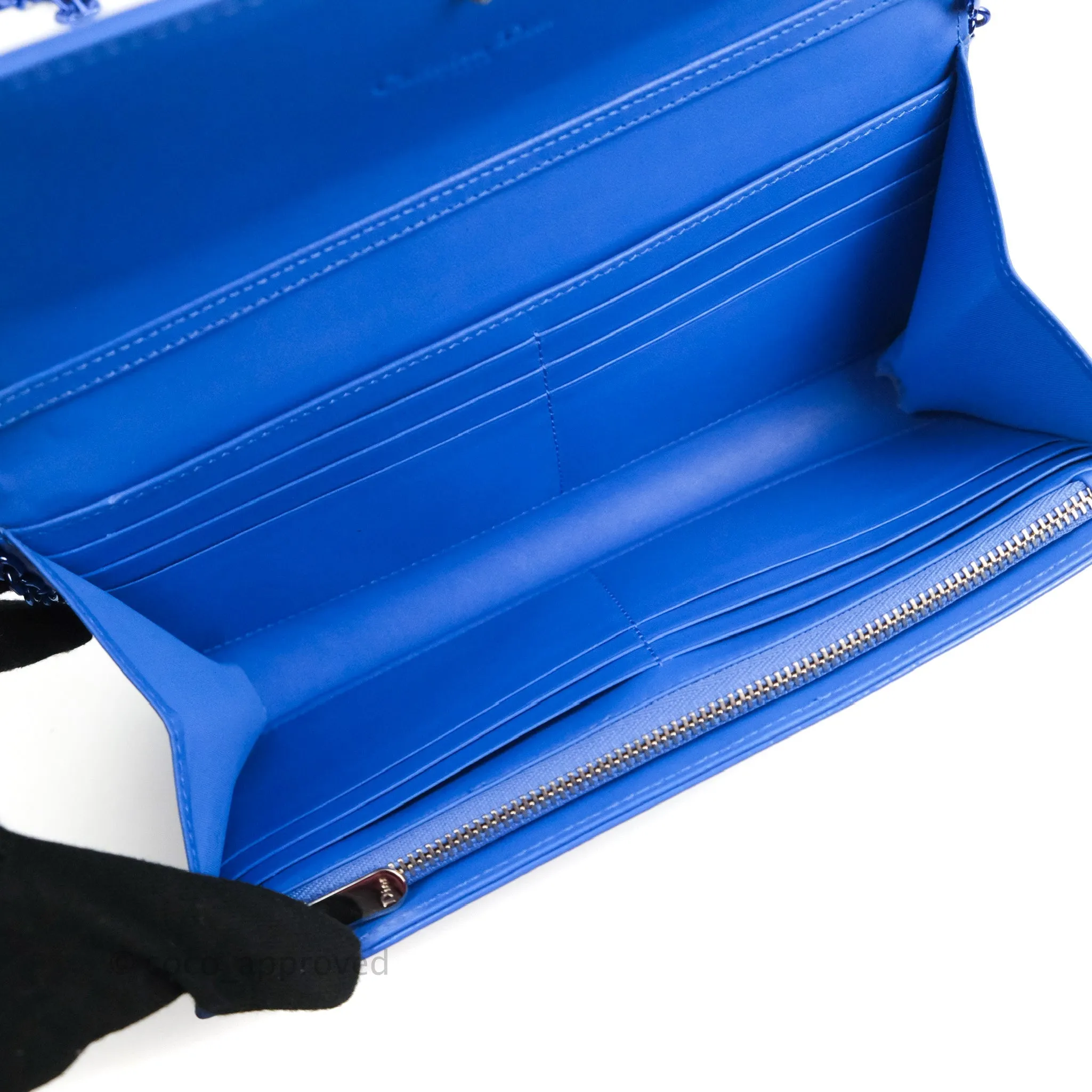 Christian Dior Lady Dior Clutch Bag Cannage Patent Blue