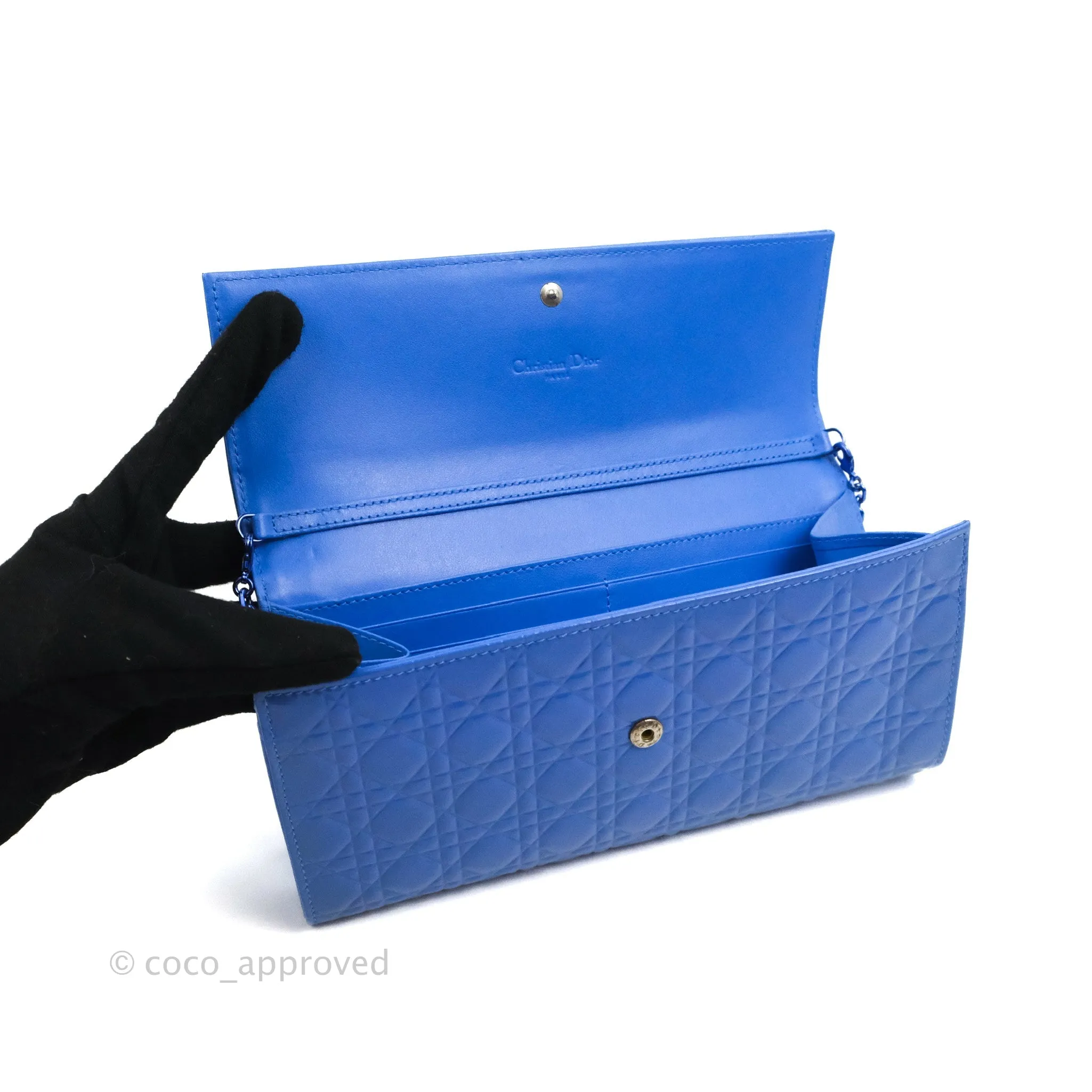 Christian Dior Lady Dior Clutch Bag Cannage Patent Blue