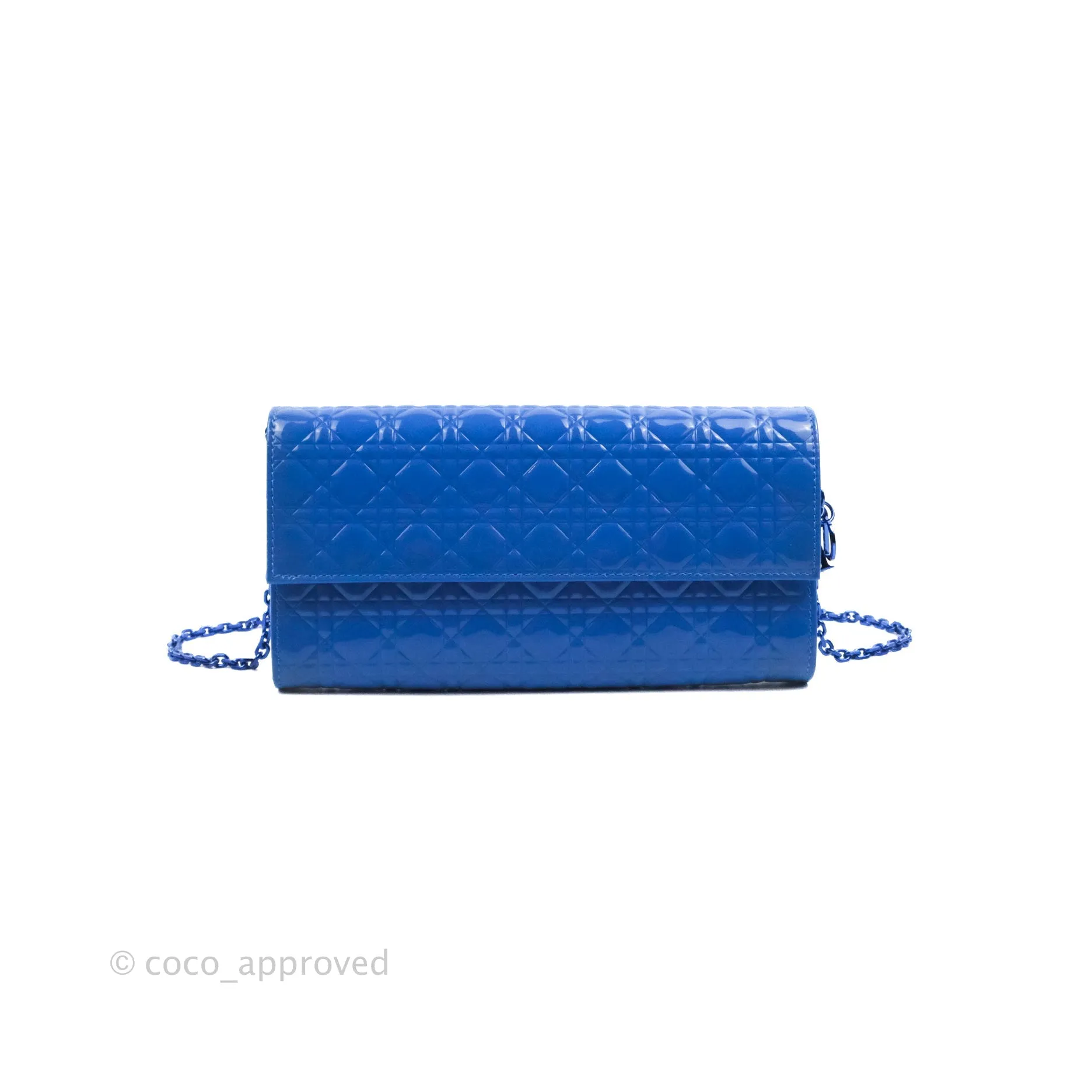 Christian Dior Lady Dior Clutch Bag Cannage Patent Blue