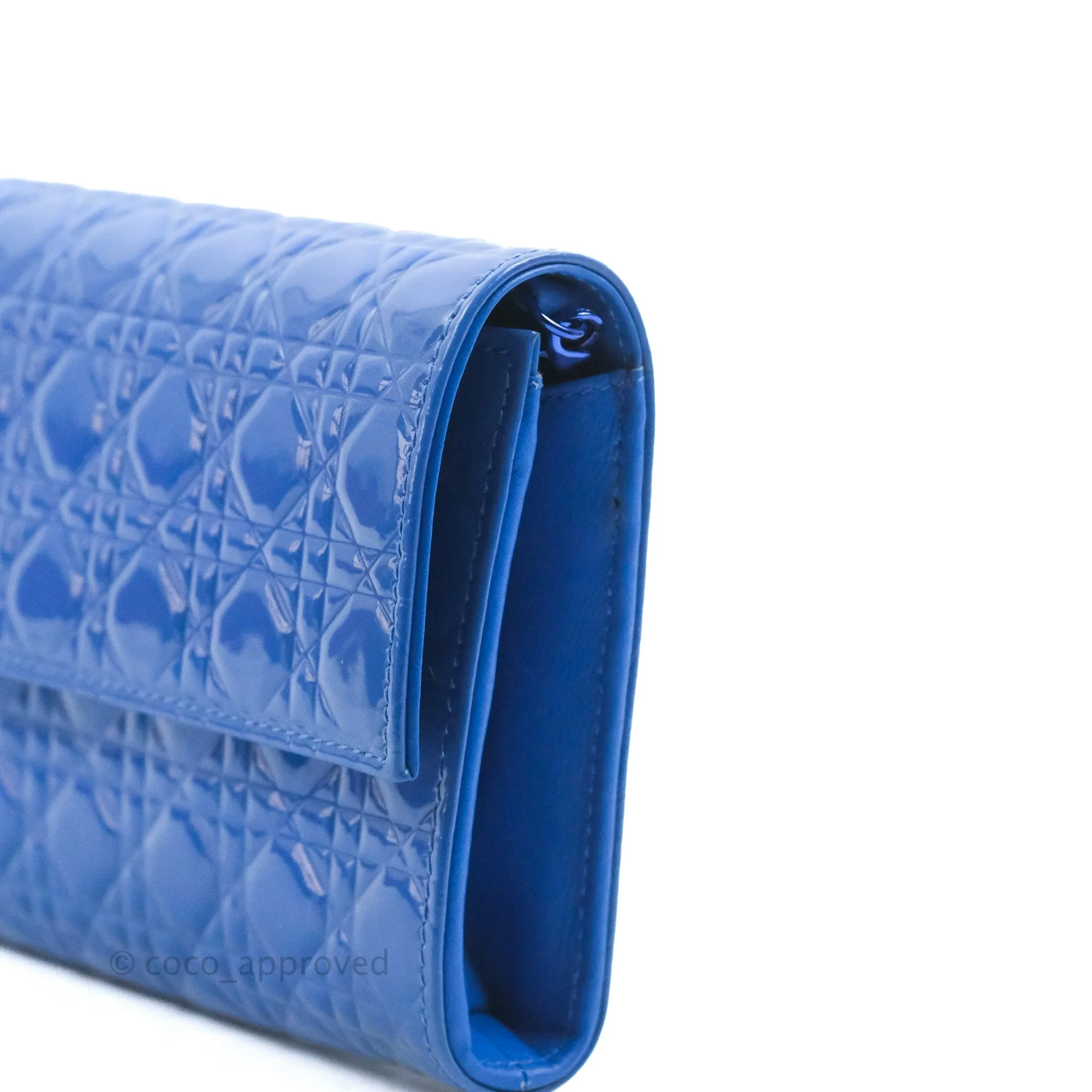 Christian Dior Lady Dior Clutch Bag Cannage Patent Blue