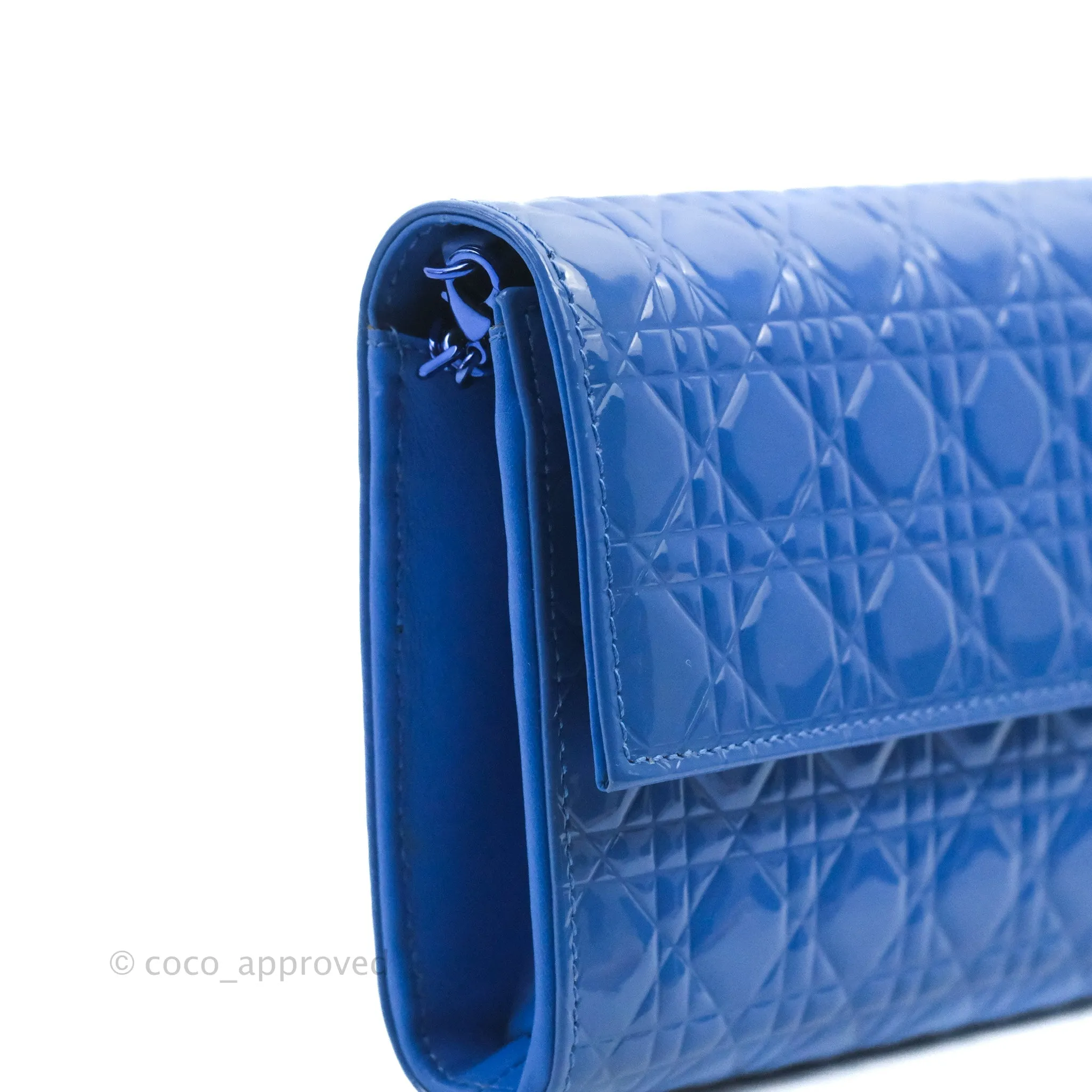 Christian Dior Lady Dior Clutch Bag Cannage Patent Blue