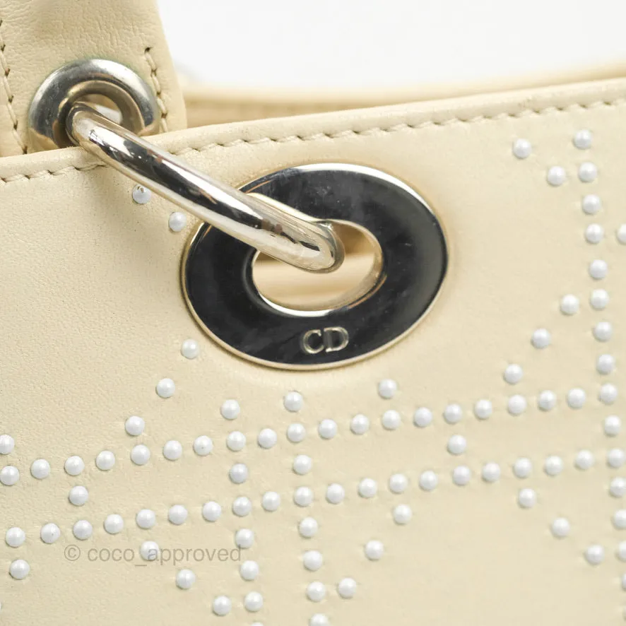 Christian Dior Lady Dior White Studded Light Beige Silver Hardware
