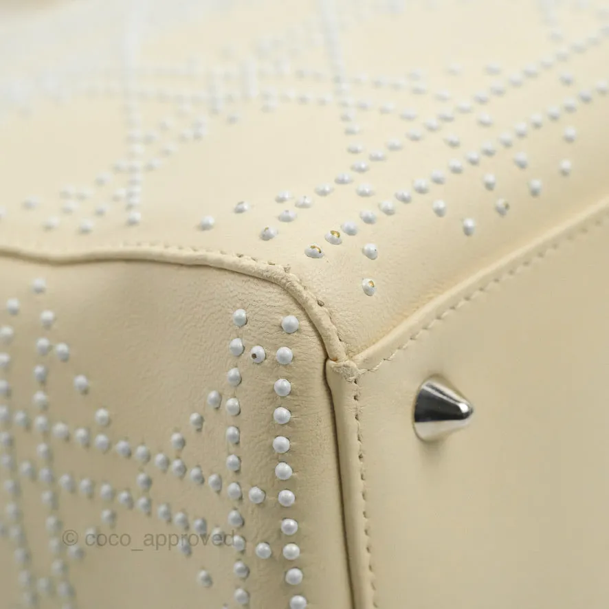 Christian Dior Lady Dior White Studded Light Beige Silver Hardware