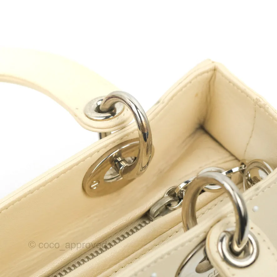 Christian Dior Lady Dior White Studded Light Beige Silver Hardware