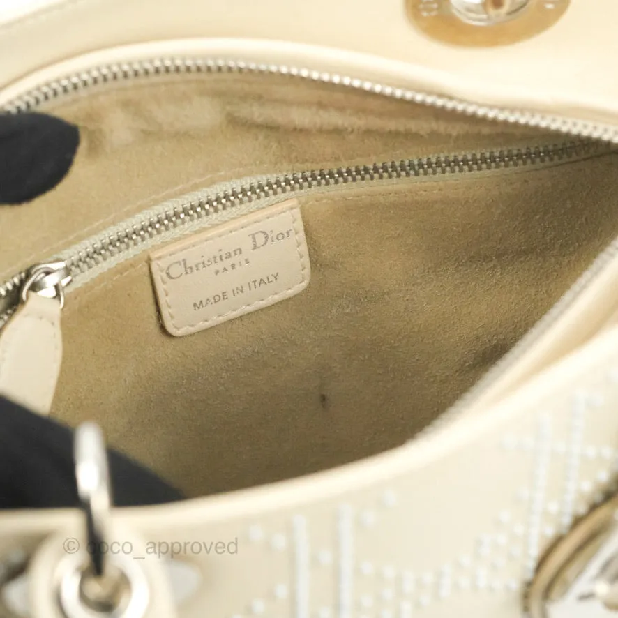 Christian Dior Lady Dior White Studded Light Beige Silver Hardware