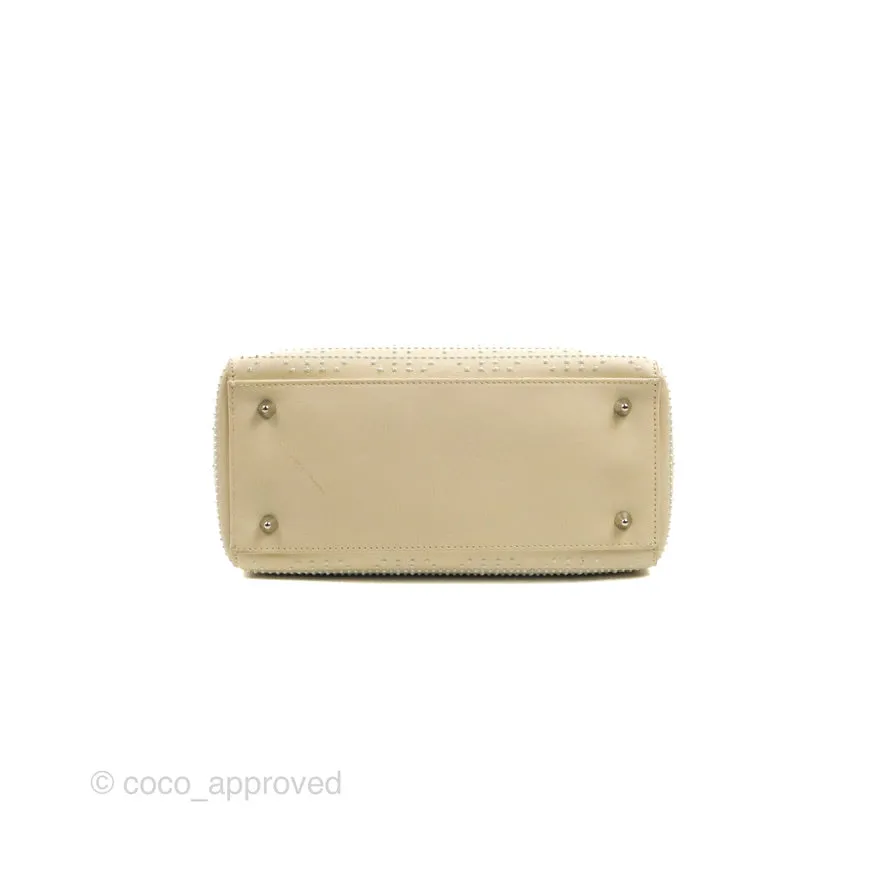 Christian Dior Lady Dior White Studded Light Beige Silver Hardware