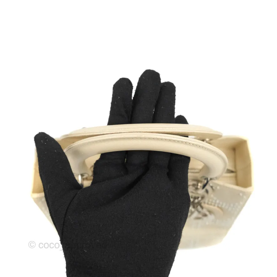 Christian Dior Lady Dior White Studded Light Beige Silver Hardware