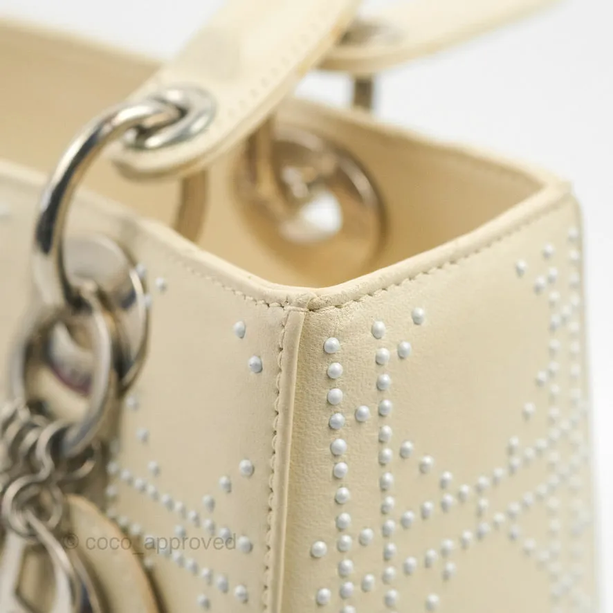 Christian Dior Lady Dior White Studded Light Beige Silver Hardware