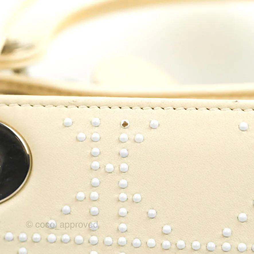 Christian Dior Lady Dior White Studded Light Beige Silver Hardware