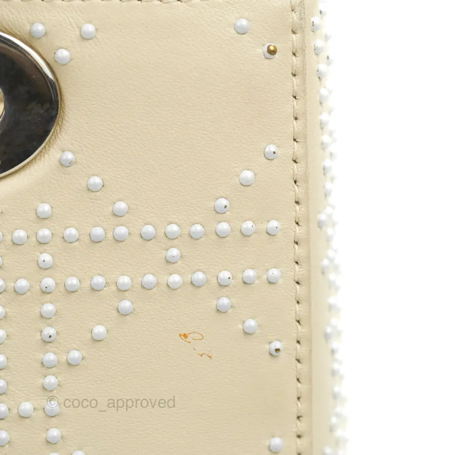 Christian Dior Lady Dior White Studded Light Beige Silver Hardware