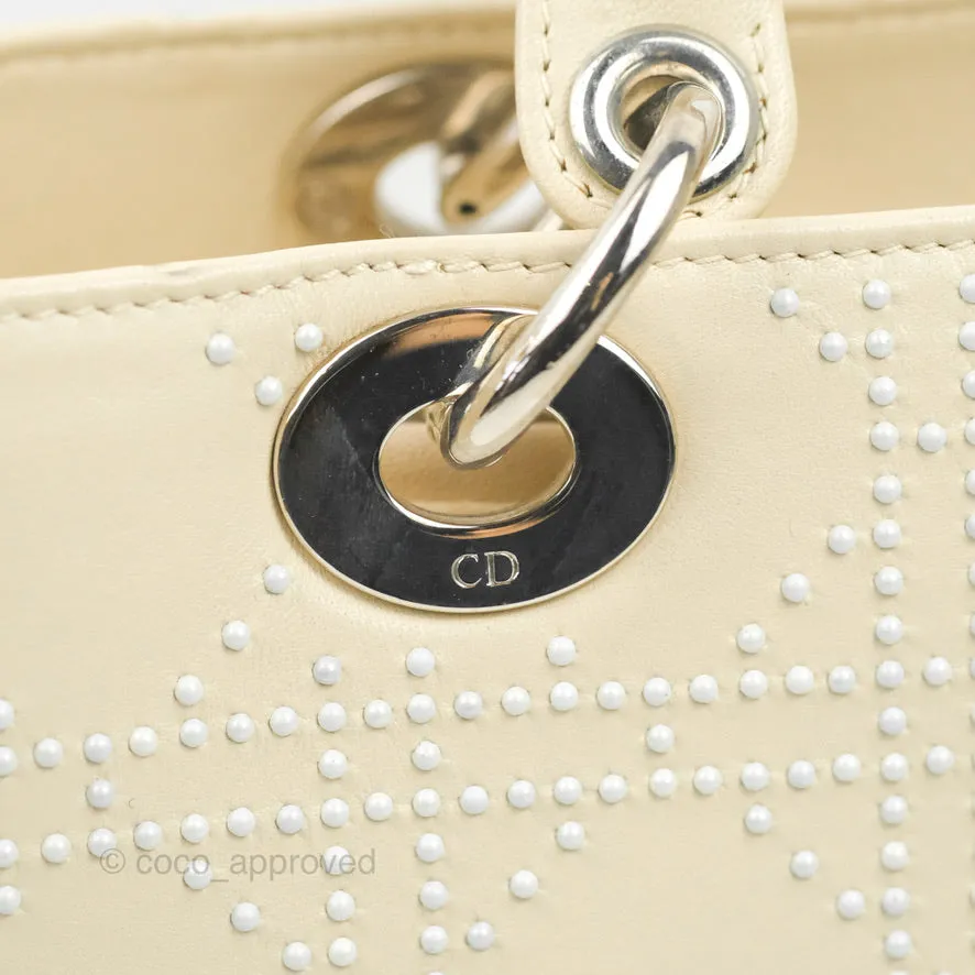 Christian Dior Lady Dior White Studded Light Beige Silver Hardware