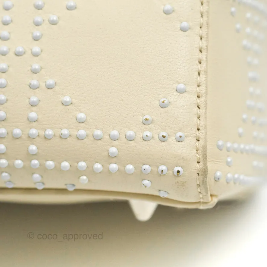 Christian Dior Lady Dior White Studded Light Beige Silver Hardware