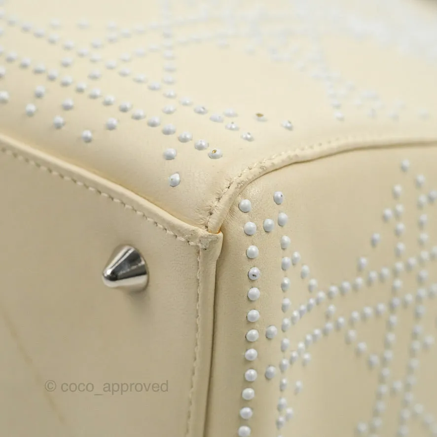 Christian Dior Lady Dior White Studded Light Beige Silver Hardware