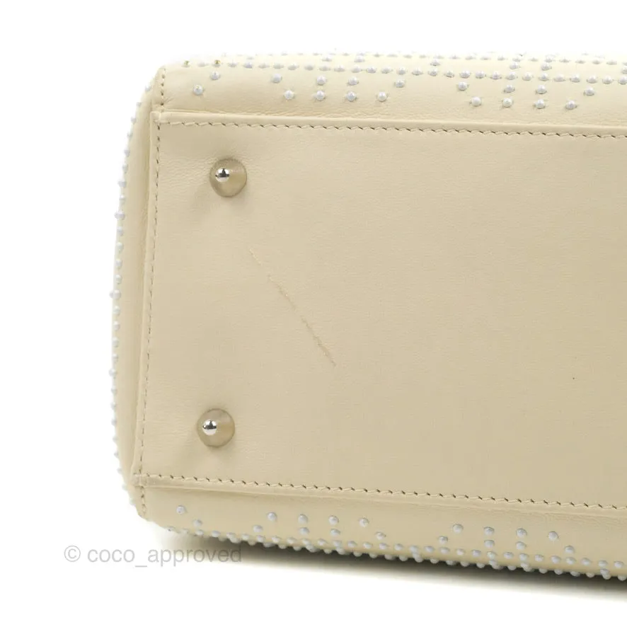 Christian Dior Lady Dior White Studded Light Beige Silver Hardware