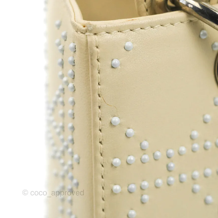 Christian Dior Lady Dior White Studded Light Beige Silver Hardware