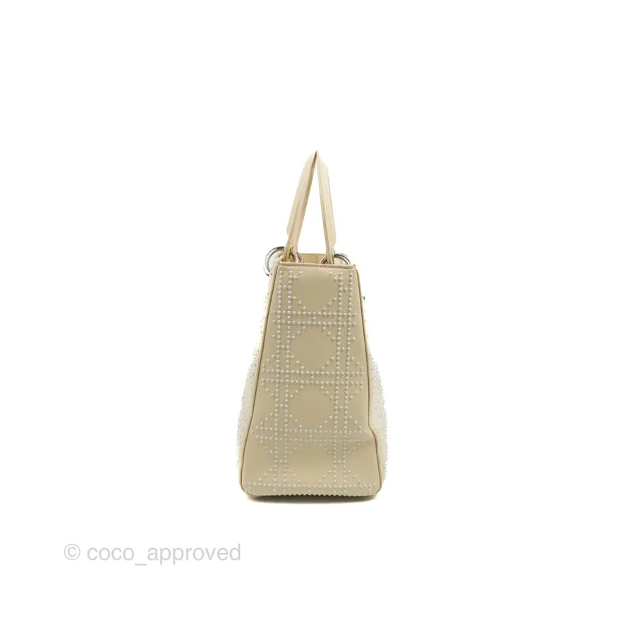 Christian Dior Lady Dior White Studded Light Beige Silver Hardware