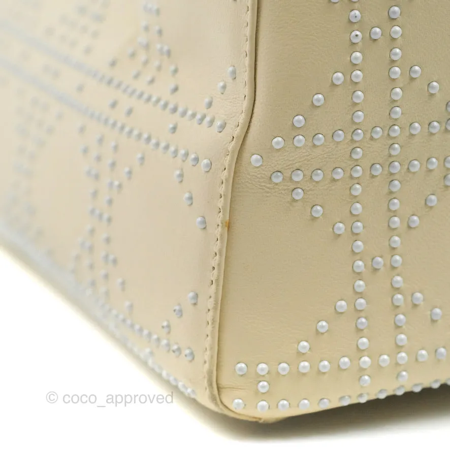 Christian Dior Lady Dior White Studded Light Beige Silver Hardware