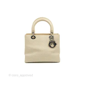 Christian Dior Lady Dior White Studded Light Beige Silver Hardware