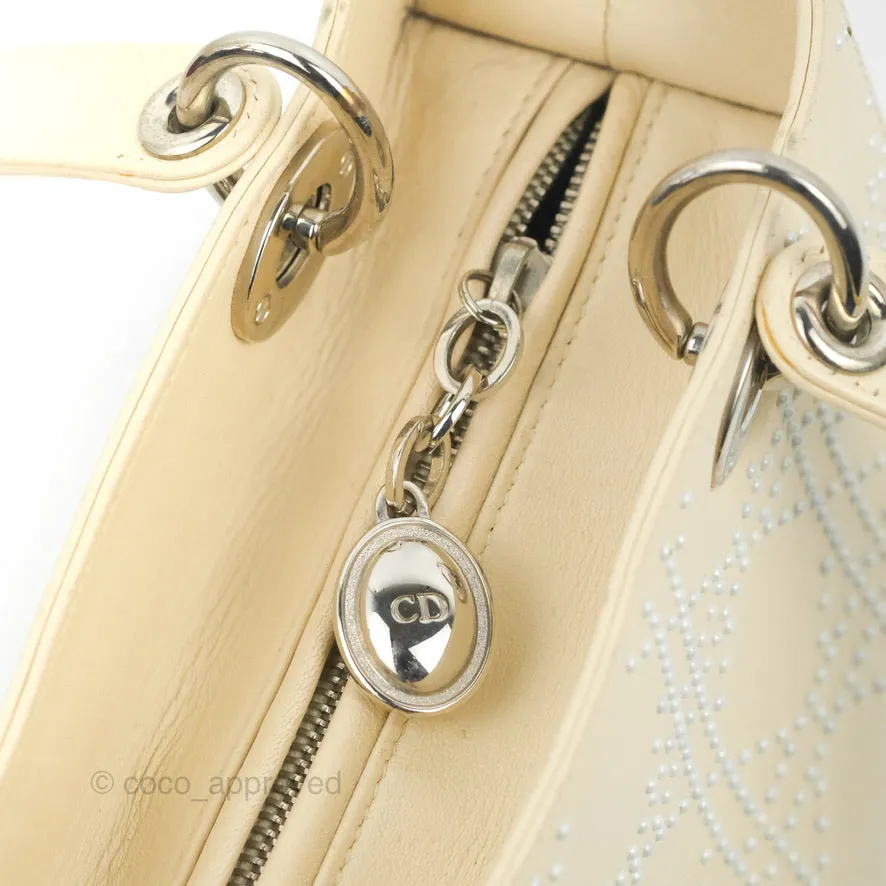 Christian Dior Lady Dior White Studded Light Beige Silver Hardware