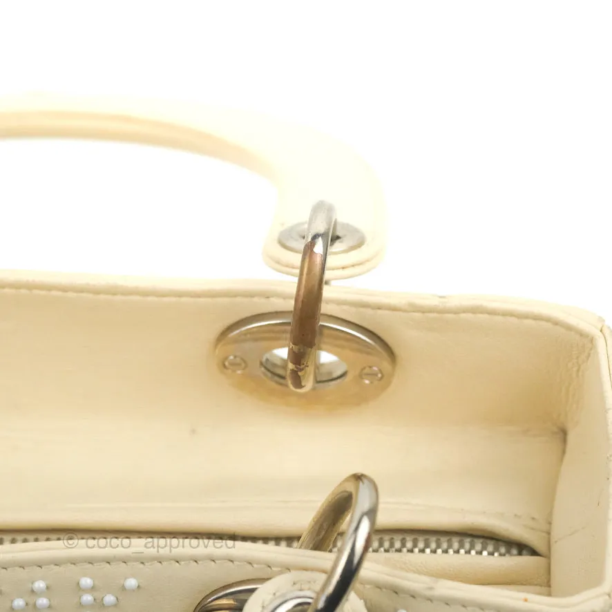 Christian Dior Lady Dior White Studded Light Beige Silver Hardware