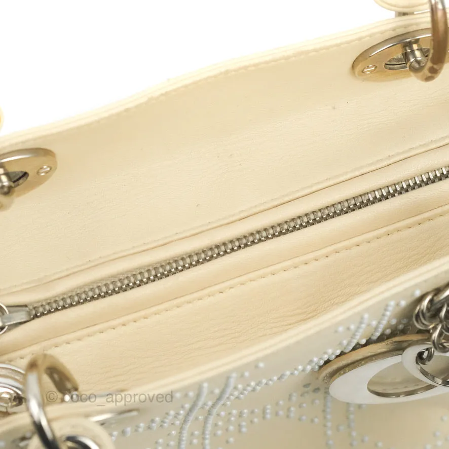 Christian Dior Lady Dior White Studded Light Beige Silver Hardware