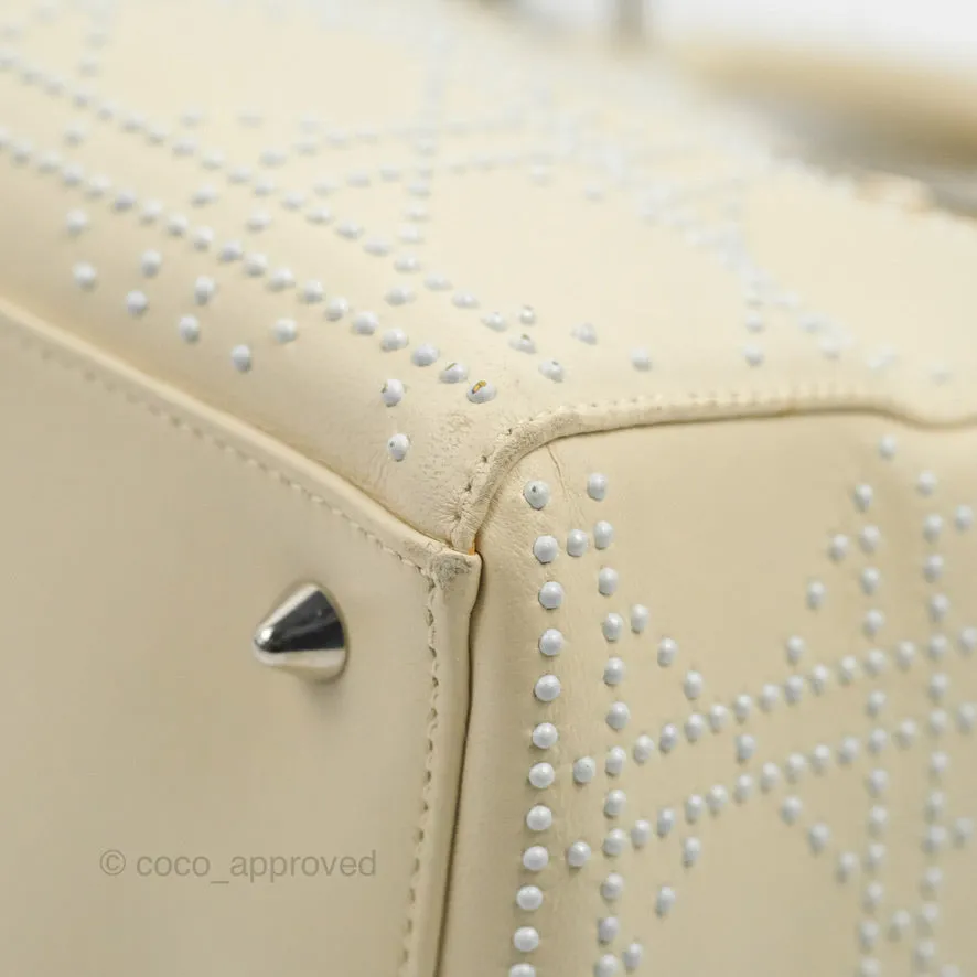 Christian Dior Lady Dior White Studded Light Beige Silver Hardware